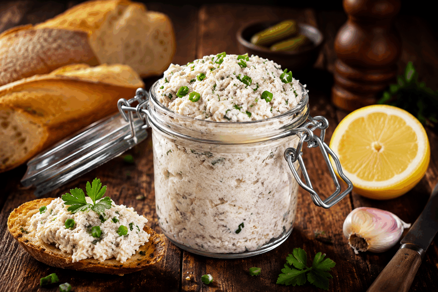 Rillettes de poulet maison en 5 minutes, la recette facile qui fond en bouche 😍 Description Ces rillettes de poulet maison sont un véritable régal, à la texture fondante et savoureuse. Rapidement préparées en seulement 5 minutes, elles apportent une touche gourmande à l’apéritif ou au repas. Idéales pour des moments conviviaux, elles se dégustent aussi bien sur du pain grillé que dans des sandwiches. Informations Temps de préparation : 5 minutes Temps de cuisson : 10 minutes Nombre de portions : 4 personnes Difficulté : Facile Ingrédients Pour les rillettes de poulet 200 g de blanc de poulet 50 g de fromage frais type chèvre frais ou fromage à tartiner 30 g de beurre doux 1 cuillère à soupe de crème fraîche épaisse 1 cuillère à café de moutarde douce 1 cuillère à soupe d’échalote finement hachée 1 cuillère à soupe de ciboulette ciselée Sel et poivre du moulin Préparation Fais cuire le blanc de poulet dans de l’eau frémissante salée pendant environ 10 minutes jusqu’à ce qu’il soit bien cuit puis laisse-le tiédir. Effiloche le poulet à l’aide de deux fourchettes ou de tes doigts, en veillant à obtenir des morceaux fins. Dans un bol, mélange le fromage frais, le beurre ramolli, la crème fraîche et la moutarde jusqu’à obtenir une préparation homogène. Ajoute le poulet effiloché, l’échalote hachée et la ciboulette, puis sale et poivre à ton goût. Mélange bien le tout pour que les ingrédients se lient parfaitement et que la texture soit crémeuse et fondante. Réserve au frais au moins 30 minutes pour que les saveurs se développent, puis sers avec du pain frais, des crackers ou des crudités. Astuces Pour un goût plus prononcé, remplace la ciboulette par de l’estragon ou de l’aneth. Privilégie un fromage frais avec une bonne texture crémeuse pour faciliter le mélange. Tu peux ajouter un filet de jus de citron pour apporter un peu de fraîcheur et relever le goût. Conserve les rillettes bien couvertes au réfrigérateur et consomme-les dans les 2 jours pour une qualité optimale. Service Servez les rillettes de poulet sur des tranches de pain de campagne légèrement toastées ou avec des crackers croustillants. Ce plat est parfait pour un apéritif improvisé, une entrée légère ou pour garnir des tartines lors d’un brunch. Accompagne-le d’un verre de vin blanc sec ou d’un jus de fruits frais pour un moment gourmand et convivial.
