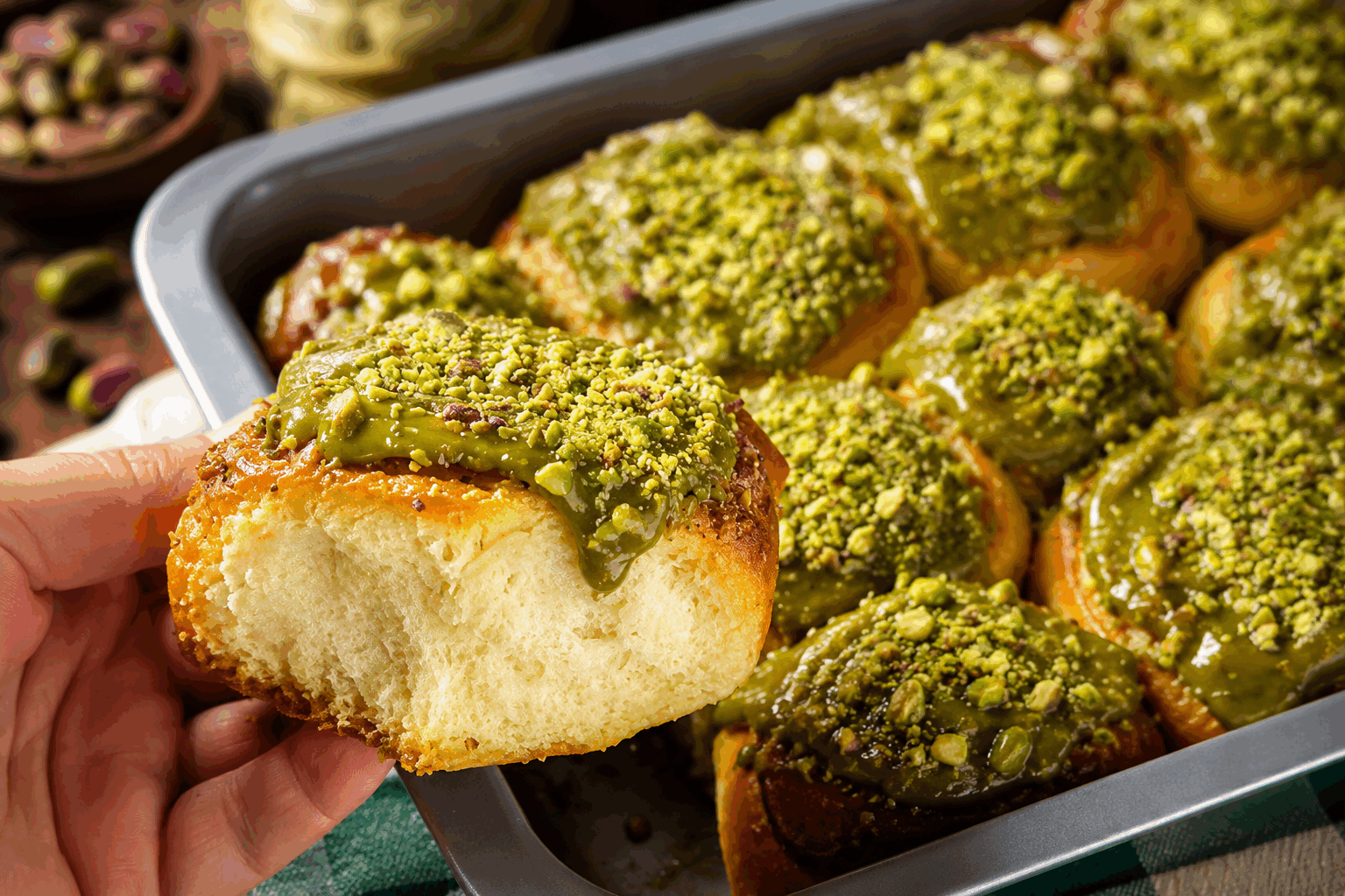 Roulés à la pistache ultra fondants, prêts en moins de 30 minutes, un délice à tester 😍 Description Ces roulés à la pistache sont de délicieux petits gâteaux moelleux, garnis d'une crème onctueuse aux saveurs intenses de pistache. Leur texture ultra fondante ravira les amateurs de desserts gourmands, et leur préparation rapide en moins de 30 minutes les rend parfaits pour une pause sucrée improvisée. Idéals pour un goûter ou un dessert léger, ces roulés allient simplicité et raffinement. Informations Temps de préparation : 15 minutes Temps de cuisson : 12 minutes Nombre de portions : 6 pièces Difficulté : Facile Ingrédients Pour la génoise 3 œufs 90 g de sucre en poudre 90 g de farine 1 pincée de sel Pour la crème à la pistache 100 g de mascarpone 50 g de pâte de pistache 30 g de sucre glace 1 cuillère à café d'extrait de vanille Quelques pistaches concassées pour la décoration Préparation Préchauffe le four à 180°C (chaleur tournante de préférence). Sépare les blancs des jaunes d’œufs. Monte les blancs en neige avec une pincée de sel jusqu’à ce qu’ils soient bien fermes. Dans un saladier, fouette les jaunes avec le sucre jusqu’à ce que le mélange blanchisse. Incorpore délicatement la farine tamisée au mélange jaune-sucre, puis ajoute progressivement les blancs en neige sans les casser. Étale la pâte uniformément sur une plaque recouverte de papier sulfurisé, en formant un rectangle d’environ 30 x 25 cm. Enfourne pour 10 à 12 minutes, jusqu’à ce que la génoise soit légèrement dorée et souple sous le doigt. À la sortie du four, retourne immédiatement la génoise sur un torchon propre et humide puis retire délicatement le papier sulfurisé. Prépare la crème en mélangeant le mascarpone, la pâte de pistache, le sucre glace et l’extrait de vanille jusqu’à obtenir une texture lisse et homogène. Étale la crème sur la génoise encore tiède en une couche régulière. Roulez rapidement la génoise en serrant bien, aidé du torchon pour former un roulé net. Réserve au frais au moins 15 minutes avant de découper en tranches d’environ 3 cm. Décore les roulés avec des pistaches concassées et, si désiré, un peu de sucre glace. Astuces Pour un roulé bien moelleux, ne laissez pas trop cuire la génoise afin qu’elle reste souple pour le roulage. Utilisez de la pâte de pistache de bonne qualité pour un goût intense et naturel. Vous pouvez remplacer le mascarpone par du fromage frais type Philadelphia pour une texture plus légère. Si vous n’avez pas de torchon humide, utilisez un papier cuisson légèrement humidifié pour éviter que la génoise ne colle. Service Servez ces roulés à la pistache frais, accompagnés d’un thé vert ou d’un café. Ils feront sensation lors d’un goûter entre amis ou comme dessert léger à la fin d’un repas. Accompagnez-les éventuellement d’un coulis de fruits rouges pour un contraste acidulé.