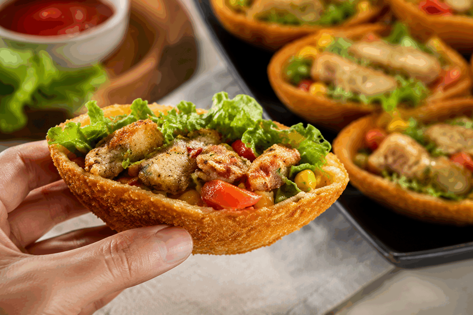 Sandwich express pané sans pâte, prêt en 5 minutes pour un Ramadan gourmand 🔥 Description Ce sandwich pané sans pâte est une recette rapide et savoureuse idéale pour les soirées de Ramadan où chaque minute compte. La garniture croustillante et épicée apporte une explosion de saveurs, tandis que le pain est remplacé par une panure légère pour plus de gourmandise. Simple, express et parfait pour un iftar réconfortant et plein de caractère. Informations Temps de préparation : 3 minutes Temps de cuisson : 5 minutes Nombre de portions : 2 sandwiches Difficulté : Facile Ingrédients Pour le « pain » pané 4 tranches de blanc de poulet (ou dinde) fines et larges 1 œuf 50 g de chapelure 30 g de parmesan râpé 1 cuillère à café de paprika doux 1 pincée de sel 1 pincée de poivre noir moulu 2 cuillères à soupe d'huile d'olive Pour la garniture 4 feuilles de laitue 2 tomates moyennes, tranchées 50 g de fromage frais (type labneh ou fromage blanc égoutté) 1 cuillère à soupe de sauce harissa (ajuster selon le goût) Préparation Batte l'œuf dans une assiette creuse avec le sel, le poivre et le paprika. Mélange la chapelure avec le parmesan dans une autre assiette. Trempe chaque tranche de blanc de poulet dans l'œuf, puis dans la chapelure au parmesan, en pressant légèrement pour bien faire adhérer la panure. Fais chauffer l'huile d'olive dans une poêle antiadhésive sur feu moyen-vif. Fais cuire les tranches panées 2 à 3 minutes de chaque côté jusqu'à obtenir une belle coloration dorée et croustillante. Sur deux tranches de poulet pané encore chaudes, étale le fromage frais, ajoute la laitue, les rondelles de tomate et une cuillère de sauce harissa. Recouvre avec les deux autres tranches panées pour former le sandwich. Astuces Pour un croustillant maximal, utilise une chapelure fine et mélange-la bien avec le parmesan. Tu peux remplacer le blanc de poulet par des tranches de filet de poisson blanc pour une variante parfumée. Si tu n'as pas de chapelure, mixe des biscottes nature pour obtenir une alternative maison. Pour une version végétarienne, remplace le poulet par de grosses tranches de champignons portobello panées de la même façon. Service Sers ce sandwich immédiatement, accompagné d’une salade fraîche de concombre et menthe ou de pickles pour équilibrer le croustillant et le piquant. C’est un plat parfait pour un iftar rapide et gourmand, qui surprendra par sa texture originale et sa richesse en saveurs.