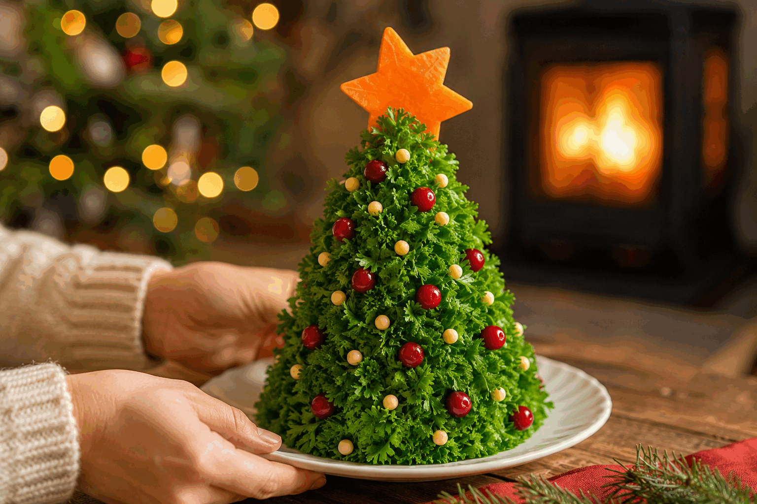Sapin apéritif ultra simple en 5 minutes, succès garanti pour les fêtes ! 🎄✨ Description Ce sapin apéritif est une mise en bouche festive et rapide à réaliser, parfaite pour les soirées de fête. Composé de tortillas garnies de fromages, charcuteries et légumes colorés, il forme une jolie structure en forme de sapin de Noël, gourmande et conviviale. Simple à préparer, il séduira les petits comme les grands grâce à ses saveurs variées et sa présentation ludique. Informations Temps de préparation : 5 minutes Temps de cuisson : 0 minute Nombre de portions : 6 personnes Difficulté : Facile Ingrédients Pour le sapin 4 grandes tortillas de blé 150 g de fromage frais type Philadelphia ou St Môret 100 g de jambon blanc ou de jambon cru 50 g de fromage râpé (emmental, comté ou cheddar) 1 poivron rouge 1 poivron jaune 1 petite carotte Quelques olives noires dénoyautées Quelques brins de ciboulette ou de persil plat 1 cuillère à café de paprika doux Sel et poivre du moulin Préparation Lave le poivron rouge et le poivron jaune, puis coupe-les en fines lamelles. Épluche la carotte et râpe-la finement. Étale une tortilla sur une grande assiette plate. Tartine-la uniformément avec le fromage frais. Saupoudre légèrement de paprika, de sel et de poivre. Répartis une partie des tranches de jambon sur le fromage, puis parsème de fromage râpé, quelques lamelles de poivrons, la carotte râpée et des petits morceaux d’olive. Roulez la tortilla en un rouleau bien serré. Répète l’opération avec les autres tortillas en variant les garnitures si souhaité. Coupe chaque rouleau en tranches d’environ 2 cm d’épaisseur. Dispose les tranches en forme de sapin de Noël sur un plat : commence par une base large en plaçant les tranches côte à côte, puis réduit le nombre en montant pour former la pointe. Décore avec des brins de ciboulette ou de persil pour imiter les branches, et ajoute quelques morceaux de poivrons ou olives en guise de "boules". Astuces Pour un sapin plus gourmand, ajoute un peu de moutarde douce au fromage frais avant de garnir. Varie les fromages frais aromatisés (aux herbes, aux noix) pour plus de goût. Utilise des poivrons de différentes couleurs pour une décoration plus festive. Conserve le sapin au frais jusqu’au moment de servir pour garder les saveurs fraîches. Service Présente ce sapin apéritif sur un grand plateau à partager lors d’un apéritif de Noël ou du Nouvel An. Il accompagne parfaitement un verre de vin blanc léger ou un cocktail festif. Les petites bouchées se picorent facilement et apportent une touche conviviale qui ravira tous les convives.