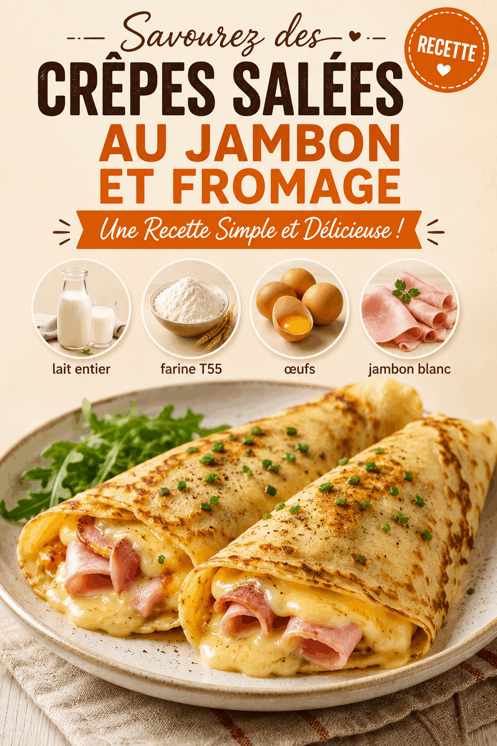 Savourez des Crêpes Salées au Jambon et Fromage – Une Recette Simple et Délicieuse !