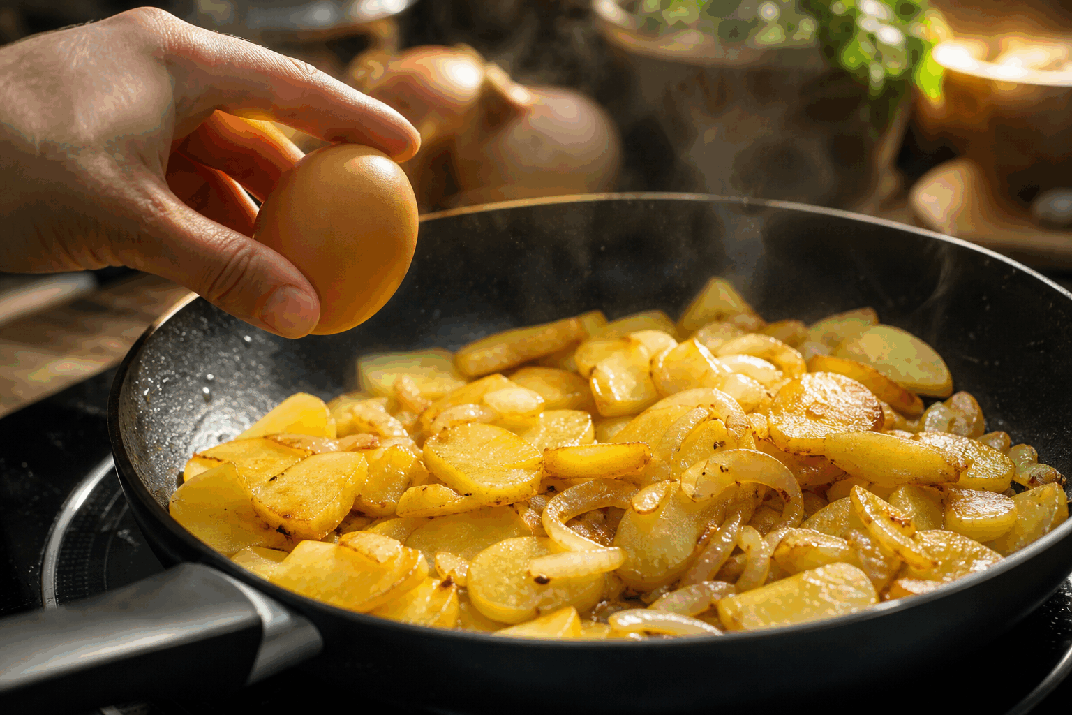 Pommes de terre aux œufs fondantes et rapides à préparer Description Ce plat simple et savoureux met à l’honneur la douceur des pommes de terre fondantes accompagnées d’œufs délicatement cuits. Idéal pour un repas rapide, il est parfait pour un déjeuner ou un dîner léger plein de réconfort. Informations Temps de préparation : 10 minutes Temps de cuisson : 20 minutes Nombre de portions : 2 personnes Difficulté : Facile Ingrédients Ingrédients principaux 400 g de pommes de terre 4 œufs 2 cuillères à soupe d’huile d’olive Préparation Épluchez les pommes de terre et coupez-les en cubes réguliers d'environ 2 cm. Faites chauffer l’huile d’olive dans une poêle antiadhésive à feu moyen. Ajoutez les pommes de terre et faites-les dorer pendant 15 minutes en remuant régulièrement, jusqu’à ce qu’elles soient tendres et légèrement croustillantes à l’extérieur. Salez et poivrez selon votre goût. Créez quatre petits creux dans les pommes de terre avec le dos d’une cuillère. Cassez un œuf dans chaque creux, couvrez la poêle et laissez cuire à feu doux pendant 5 minutes, jusqu’à ce que les blancs soient pris et les jaunes encore coulants. Astuces Pour une cuisson plus rapide, faites tremper les pommes de terre coupées dans de l’eau froide pendant 10 minutes avant la cuisson, puis séchez-les bien. Utilisez une poêle à revêtement antiadhésif pour éviter que les œufs et pommes de terre n’accrochent. Ajoutez un peu d’herbes fraîches comme du persil ou de la ciboulette juste avant de servir pour une touche de fraîcheur. Pour un plat encore plus gourmand, vous pouvez parsemer un peu de fromage râpé sur les œufs en fin de cuisson. Service Servez ce plat immédiatement, accompagné d’une salade verte croquante ou d’un légume vapeur pour un repas équilibré. Il convient parfaitement à un déjeuner rapide ou un dîner simple entre amis ou en famille.