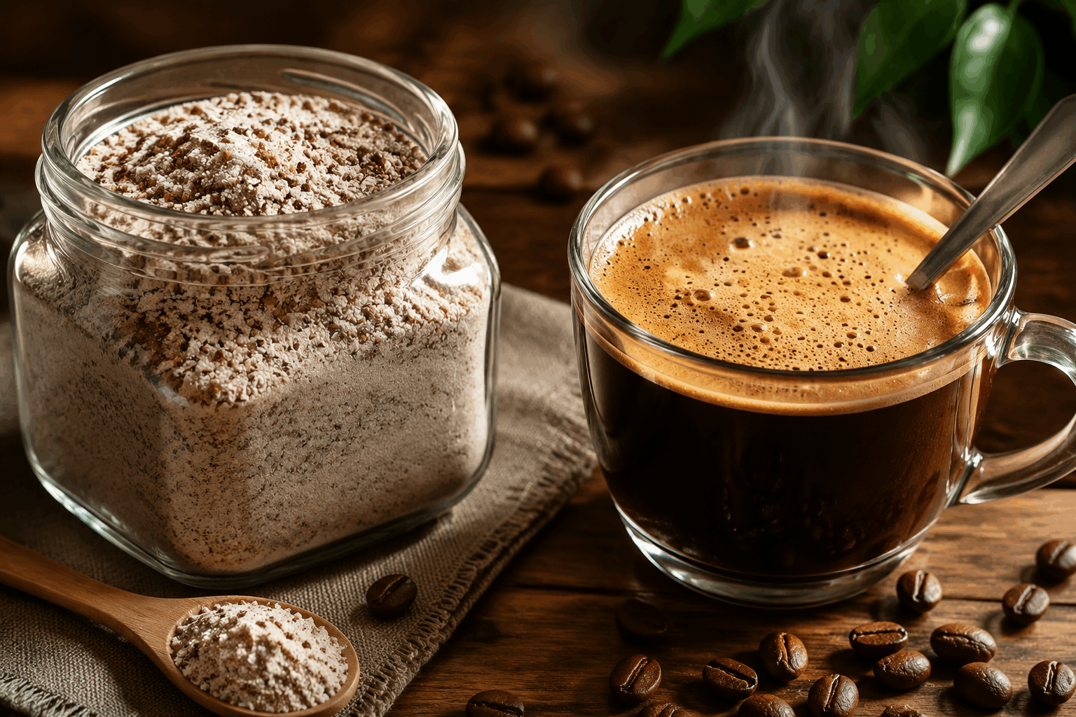 Seulement 3 ingrédients pour une poudre de cappuccino maison qui va vous étonner ☕✨ Description Découvrez une poudre de cappuccino maison facile à réaliser, savoureuse et onctueuse, avec seulement trois ingrédients simples. Cette préparation vous permettra de préparer rapidement un délicieux cappuccino gourmand, parfait pour vos pauses café à la maison. Économique et naturelle, cette poudre peut être conservée longtemps et offre un goût proche des meilleures recettes de café italien. Informations Temps de préparation : 5 minutes Temps de cuisson : 0 minute Nombre de portions : Environ 6 tasses Difficulté : Facile Ingrédients Pour la poudre de cappuccino 3 cuillères à soupe de café soluble 2 cuillères à soupe de sucre en poudre 3 cuillères à soupe de lait en poudre Préparation Mélangez dans un bol le café soluble, le sucre et le lait en poudre jusqu’à obtenir un mélange homogène. Transférez la poudre dans un bocal hermétique propre et sec pour la conservation. Pour préparer un cappuccino, versez 2 cuillères à soupe de poudre dans une tasse. Ajoutez environ 150 ml d’eau chaude ou de lait chaud, puis remuez vigoureusement pour bien dissoudre la poudre et obtenir une mousse légère. Astuces Utilisez un café soluble de bonne qualité pour un goût plus riche et équilibré. Pour un cappuccino encore plus crémeux, remplacez l’eau par du lait chaud entier. Conservez la poudre dans un endroit sec et à l’abri de la lumière pour préserver les arômes plus longtemps. Ajoutez une pointe de cannelle en poudre ou de cacao pour varier les plaisirs. Service Servez votre cappuccino maison dans une tasse préchauffée pour profiter pleinement de la saveur. Accompagnez-le d’un biscuit sec ou d’un petit chocolat pour une pause café gourmande et réconfortante.