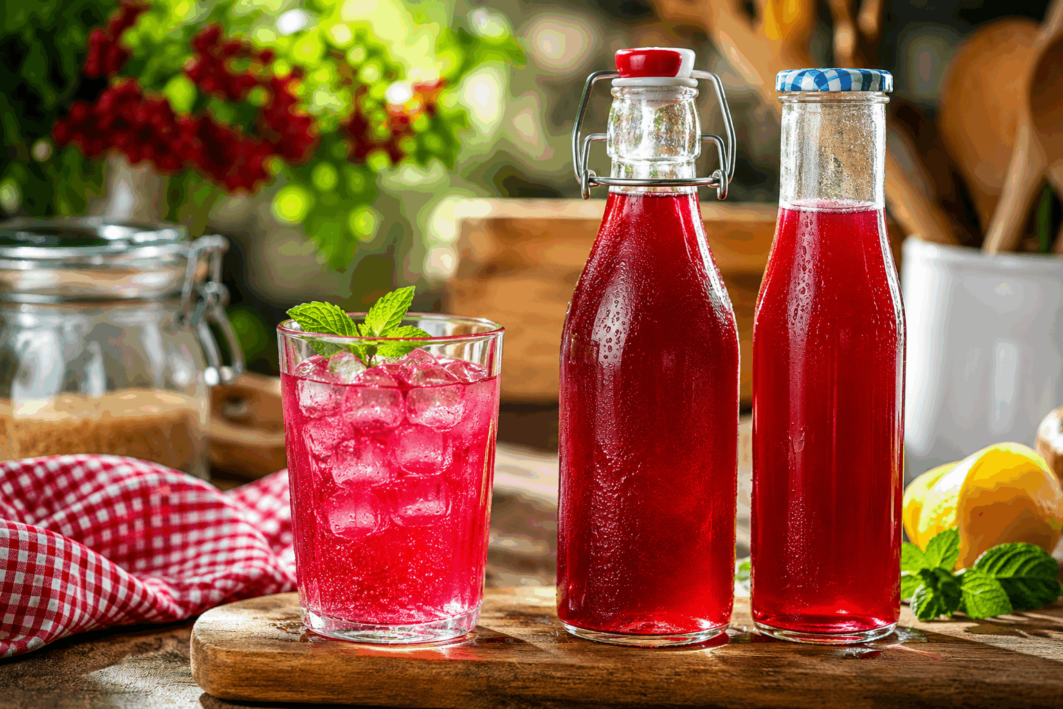 Sirop de grenadine maison en 5 minutes, riche en bons probiotiques ✨ Description Ce sirop de grenadine maison est une préparation rapide et naturelle, qui allie la douceur acidulée de la grenade à des bienfaits probiotiques. Sa couleur rouge éclatante et son goût fruité en font un incontournable pour aromatiser boissons fraîches, cocktails ou desserts. Facile à faire, il offre une alternative saine et savoureuse au sirop industriel. Informations Temps de préparation : 5 minutes Temps de cuisson : 0 minute Nombre de portions : 6 à 8 personnes Difficulté : Facile Ingrédients Pour le sirop de grenadine probiotiques 250 ml de jus de grenade 100% pur (fraîchement pressé ou bio) 100 g de sucre de canne complet (type muscovado ou rapadura) 1 cuillère à soupe de jus de citron frais 1 cuillère à soupe de kéfir d’eau ou de jus fermenté naturel (pour les probiotiques) 100 ml d’eau filtrée Préparation Dans une petite casserole, verse le jus de grenade, le sucre de canne complet et l’eau filtrée. Chauffe à feu doux en remuant régulièrement jusqu’à dissolution complète du sucre, sans faire bouillir, pour préserver les enzymes bénéfiques. Retire du feu et laisse refroidir à température ambiante pendant environ 5 minutes. Ajoute le jus de citron frais pour équilibrer la saveur et favoriser la conservation. Incorpore délicatement le kéfir d’eau ou le jus fermenté naturel pour enrichir le sirop en bonnes bactéries. Mélange bien puis transfère le sirop dans une bouteille propre, en verre de préférence, et ferme hermétiquement. Laisse reposer 12 à 24 heures à température ambiante pour activer la fermentation probiotique, puis conserve au réfrigérateur. Astuces Préférez un jus de grenade bio et sans sucre ajouté pour une recette la plus pure possible. Ne faites pas bouillir le mélange pour préserver les probiotiques et les vitamines. Si vous n’avez pas de kéfir d’eau, vous pouvez utiliser du jus fermenté maison à base de fruits ou de légumes pour le même effet. Conservez le sirop au frais et consommez-le dans les 10 jours pour profiter au maximum des probiotiques. Service Servez ce sirop de grenadine maison dans de l’eau plate ou pétillante pour une boisson rafraîchissante et saine. Il est également parfait pour agrémenter des cocktails, des desserts gourmands comme les yaourts nature, ou même pour glacer des fruits frais. Idéal à tout moment de la journée, il apportera une touche fruitée et vivante grâce à ses probiotiques.