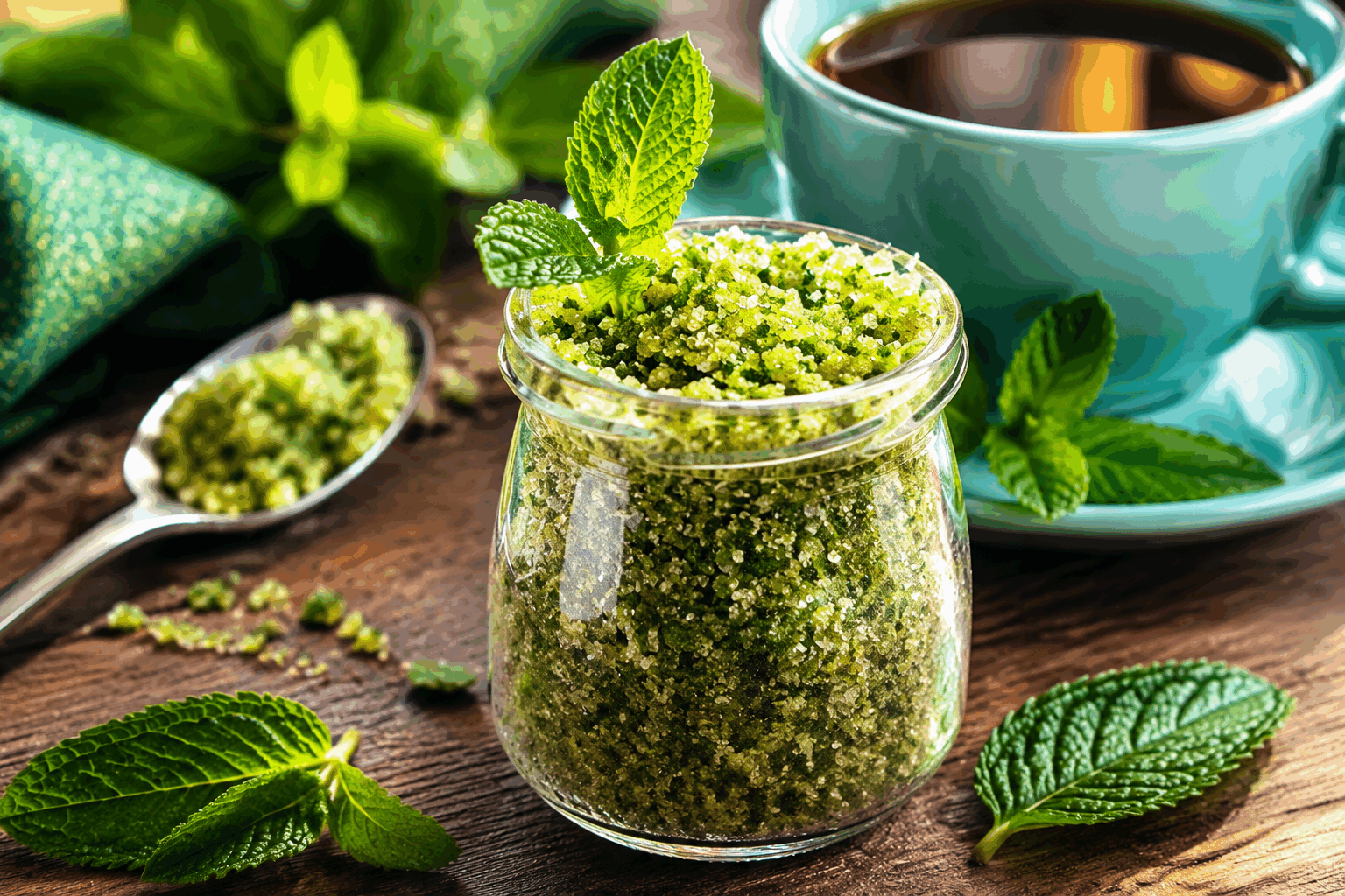 Sucre de menthe maison en 5 minutes pour sublimer thé, yaourt et desserts ✨ Description Le sucre de menthe maison est un condiment aromatique et sucré, idéal pour parfumer délicatement vos thés, yaourts et desserts. Facile à préparer en seulement 5 minutes, il apporte une fraîcheur vivifiante grâce à la menthe, alliée à la douceur du sucre fin. Parfait pour rehausser vos moments gourmands avec une touche naturelle et parfumée. Informations Temps de préparation : 5 minutes Temps de cuisson : 0 minute Nombre de portions : environ 100 g de sucre parfumé Difficulté : Facile Ingrédients Pour le sucre parfumé 100 g de sucre en poudre 10 g de feuilles de menthe fraîches (environ une quinzaine de feuilles) Préparation Lave soigneusement les feuilles de menthe puis sèche-les délicatement avec un torchon propre ou du papier absorbant. Dans un robot mixeur ou un mortier, ajoute le sucre en poudre et les feuilles de menthe. Mixe finement pendant environ 1 à 2 minutes jusqu’à obtenir un mélange homogène où le sucre est bien imprégné de la fraîcheur de la menthe. Étale le sucre parfumé sur une plaque recouverte de papier cuisson et laisse-le sécher à température ambiante pendant 2 à 3 minutes pour éviter l’humidité. Conserve le sucre de menthe dans un récipient hermétique à l’abri de l’humidité et de la lumière pour préserver son arôme. Astuces Utilise de la menthe fraîche de qualité, de préférence bio, pour un parfum intense et naturel. Si tu n’as pas de robot mixeur, hache finement la menthe au couteau puis mélange-la au sucre dans un bol. Tu peux adapter la quantité de menthe selon ton goût, plus ou moins prononcé. Ce sucre aromatisé se conserve plusieurs semaines dans un bocal hermétique, idéal pour préparer à l’avance. Service Incorpore une cuillère de sucre de menthe dans une tasse de thé noir ou vert chaud pour un parfum rafraîchissant. Saupoudre-le également sur un yaourt nature ou un fromage blanc, ou encore directement sur des fruits frais ou tes desserts comme les crèmes, tartes et glaces pour une touche gourmande et originale.