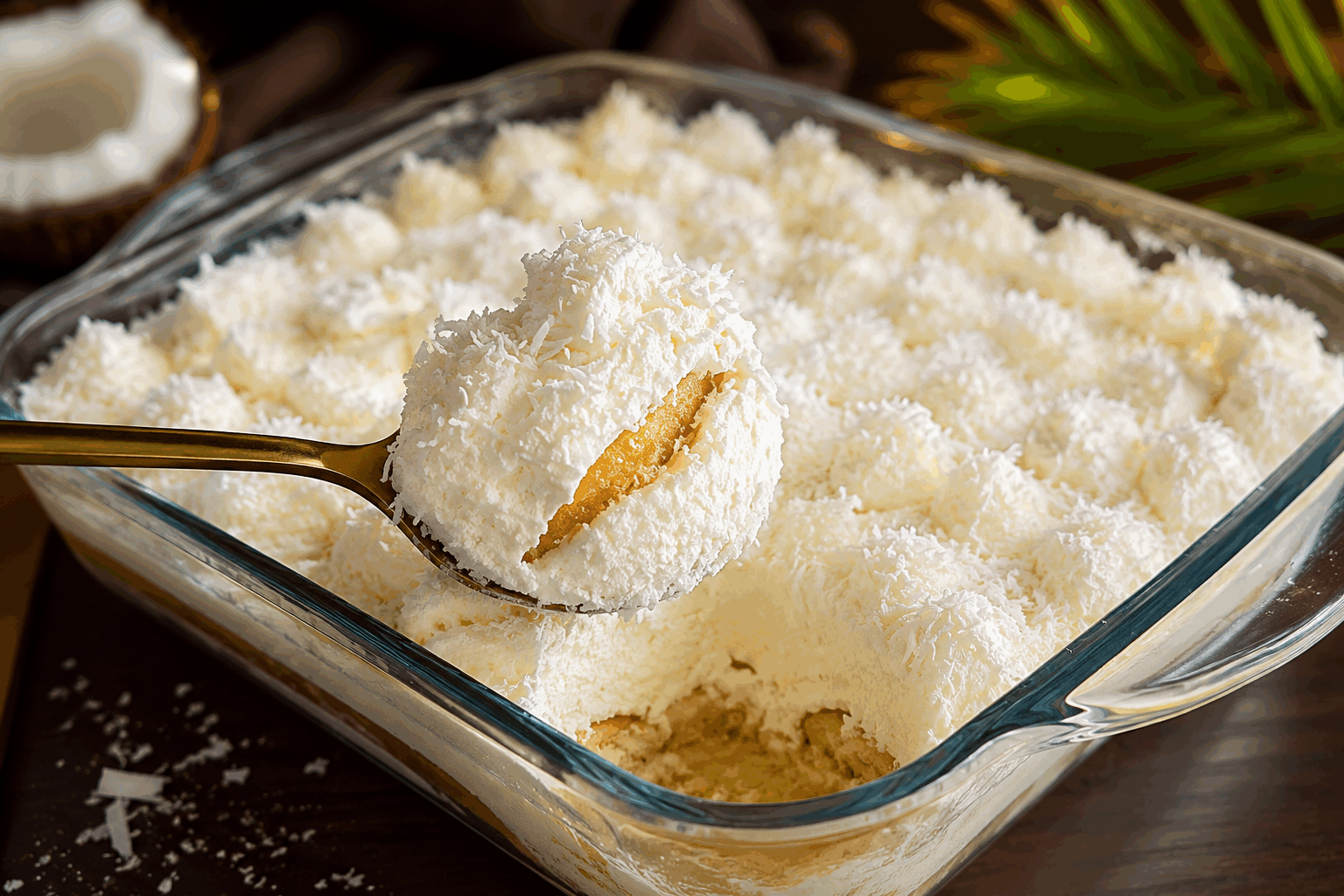 Tiramisu coco sans cuisson en 5 minutes, le goût irrésistible des Raffaello 😍 Description Ce tiramisu coco sans cuisson est une variante rapide et gourmande du classique italien, subtilement parfumée à la noix de coco et agrémentée de douceur rappelant les célèbres confiseries Raffaello. Léger et frais, il se prépare en seulement 5 minutes, idéal pour une pause sucrée improvisée ou pour impressionner sans effort vos invités. Informations Temps de préparation : 5 minutes Temps de cuisson : 0 minute Nombre de portions : 4 personnes Difficulté : Facile Ingrédients Pour la base 100 g de biscuits à la noix de coco ou biscuits secs type sablés 30 g de beurre fondu Pour la crème coco 250 g de mascarpone 200 ml de crème liquide entière très froide 80 g de sucre glace 100 g de lait de coco 1 cuillère à café d’extrait de vanille 50 g de noix de coco râpée Pour la décoration 8 Raffaello (confiseries coco-amande) Un peu de noix de coco râpée supplémentaire Préparation Écrase finement les biscuits, puis mélange-les avec le beurre fondu. Répartis cette base dans le fond de 4 verrines ou petits bols en tassant légèrement. Dans un saladier, fouette la crème liquide en chantilly ferme avec le sucre glace. Dans un autre bol, mélange le mascarpone avec le lait de coco et l’extrait de vanille jusqu’à obtention d’une texture lisse. Incorpore délicatement la chantilly dans la préparation au mascarpone à l’aide d’une spatule, puis ajoute la noix de coco râpée. Mélange doucement pour bien homogénéiser. Verse cette crème coco sur la base biscuitée dans chaque verrine, puis lisse le dessus à la spatule. Réserve au frais au minimum 1 heure, idéalement 3 h, pour que les saveurs se mêlent et que la texture se raffermisse. Avant de servir, décore chaque verrine d’un Raffaello coupé en deux et saupoudre un peu de noix de coco râpée pour renforcer le côté exotique et gourmand. Astuces Utilise une crème liquide très froide pour réussir une chantilly bien ferme et aérienne. Pour un goût encore plus intense, remplace le lait de coco par de la crème de coco légèrement sucrée. Si tu manques de temps, le tiramisu est délicieux dès 30 minutes au frais, mais plus il repose, plus les saveurs s’harmonisent. Pour une texture croquante supplémentaire, ajoute quelques éclats d’amande effilée légèrement toastés sur le dessus. Service Sers ce tiramisu coco bien frais dans des verrines transparentes pour mettre en valeur ses différentes couches. Il est parfait en dessert léger à la fin d’un repas estival ou pour un goûter gourmand entre amis. Accompagne-le d’un thé parfumé ou d’un café doux pour une harmonie parfaite.