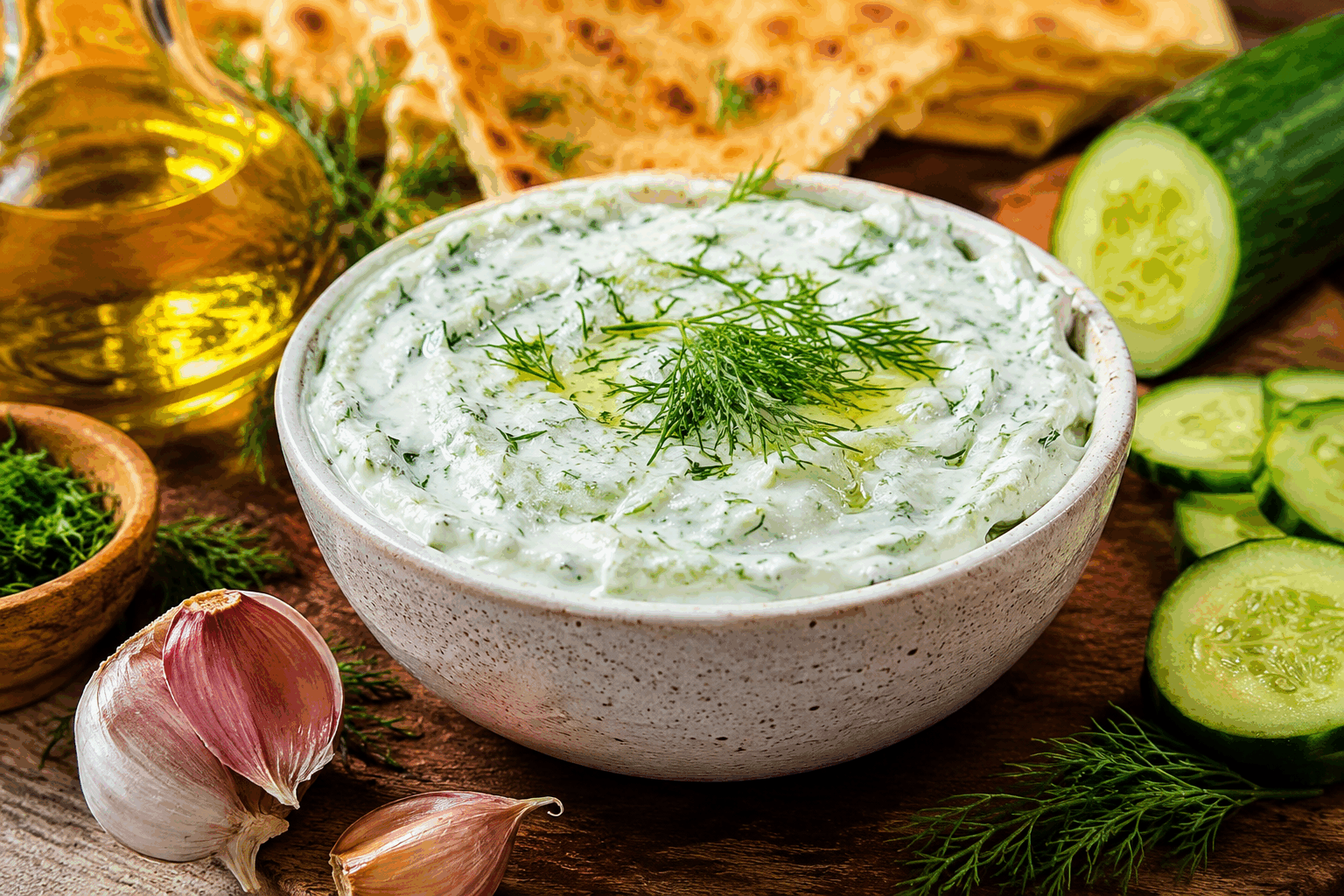 Tzatziki maison en 5 minutes : la sauce au concombre qui change tout 🔥 Description Le tzatziki est une sauce grecque fraîche et crémeuse à base de yaourt, concombre et ail qui apporte une touche de fraîcheur et de gourmandise à vos plats. Facile et rapide à préparer, ce condiment est parfait pour accompagner viandes grillées, mezzés ou légumes croquants. Sa texture onctueuse et son goût légèrement acidulé en font un incontournable de la cuisine méditerranéenne. Informations Temps de préparation : 5 minutes Temps de cuisson : 0 minute Nombre de portions : 4 personnes Difficulté : Facile Ingrédients Pour la sauce tzatziki 250 g de yaourt grec nature (ou yaourt à la grecque) 1/2 concombre moyen (environ 100 g) 1 à 2 gousses d’ail (selon goût) 1 cuillère à soupe d’huile d’olive extra vierge 1 cuillère à soupe de jus de citron frais 1 cuillère à soupe de menthe fraîche ciselée (ou aneth frais) Sel fin, à convenance Poivre noir fraîchement moulu, à convenance Préparation Rince le concombre, coupe-le en deux dans le sens de la longueur et épépine-le avec une petite cuillère. Râpe finement le concombre avec une râpe à gros trous, puis presse-le fortement dans un torchon propre ou avec les mains pour éliminer un maximum d’eau afin d’éviter que le tzatziki ne soit trop liquide. Épluche et émince finement ou presse l’ail avec un presse-ail. Dans un saladier, mélange le yaourt grec avec l’huile d’olive, le jus de citron, l’ail, la menthe ciselée, le sel et le poivre. Ajoute le concombre râpé et égoutté, puis mélange délicatement pour bien incorporer tous les ingrédients. Goûte et ajuste l’assaisonnement en sel, poivre ou citron selon ton goût. Laisse reposer au frais 5 à 10 minutes si possible avant de servir pour que les saveurs se développent. Astuces Choisis un yaourt grec bien épais pour obtenir une texture onctueuse et éviter d’ajouter trop d’eau ou de lait. Élimine soigneusement l’eau du concombre râpé pour que le tzatziki ne soit pas trop liquide. Varie les herbes fraîches selon tes envies : menthe, aneth ou même coriandre apportent des nuances différentes. Pour un goût plus doux, fais légèrement rôtir l’ail à la poêle avant de l’ajouter à la sauce. Service Servez le tzatziki bien frais en accompagnement de grillades, de pita, de légumes frais ou en condiment pour des mezzés méditerranéens. Il est idéal pour les apéritifs d’été, les barbecues ou en sauce légère pour relever salades et plats légers.