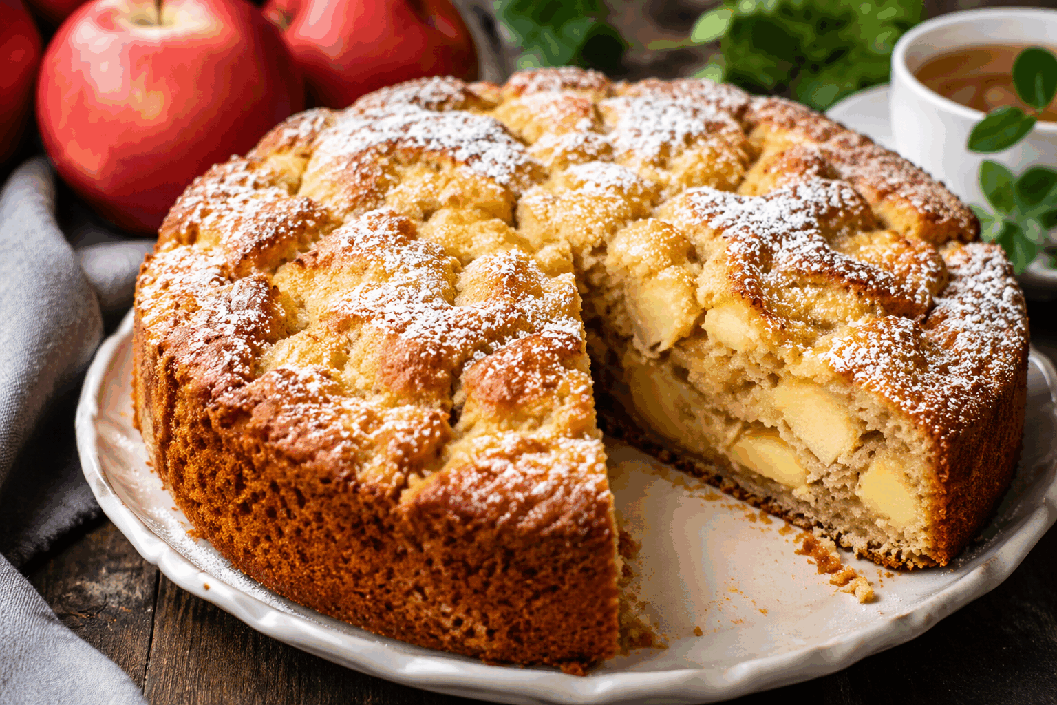 Un gâteau sans œufs aux pommes et citron, prêt en 5 minutes pour un dimanche parfait 🍋👌