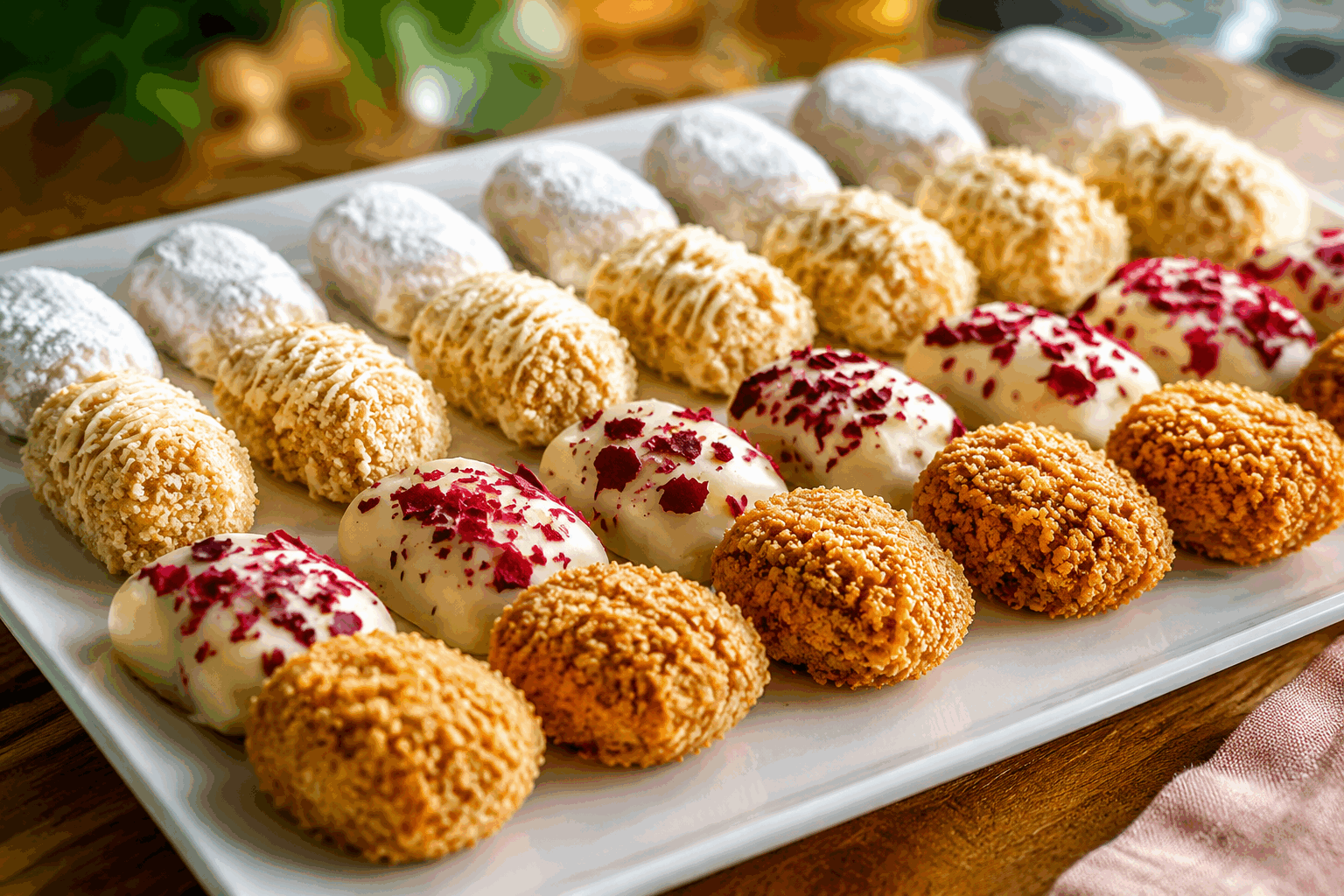 Une seule pâte, 4 gâteaux orientaux à préparer en un clin d’œil ! ✨👌 Description Découvrez une recette astucieuse qui vous permet de réaliser quatre gâteaux orientaux différents à partir d’une seule pâte de base. Ces douceurs aux saveurs méditerranéennes, subtilement parfumées aux amandes, miel et fleur d’oranger, sont parfaites pour accompagner un thé ou à partager lors d’une occasion festive. Faciles à préparer, elles raviront les amateurs de pâtisseries orientales et vous transporteront au cœur des traditions sucrées du Maghreb. Informations Temps de préparation : 30 minutes Temps de cuisson : 25 minutes Nombre de portions : 16 pièces (4 de chaque gâteau) Difficulté : Facile Ingrédients Pour la pâte de base 250 g de semoule fine 125 g de farine 150 g de beurre fondu 100 g de sucre glace 1 cuillère à café de levure chimique 3 cuillères à soupe d’eau de fleur d’oranger 1 pincée de sel Pour la garniture aux amandes 200 g d’amandes moulues 100 g de sucre 2 cuillères à soupe d’eau de fleur d’oranger 1 cuillère à café de cannelle en poudre Pour la garniture aux noix et miel 150 g de noix concassées 80 g de miel liquide 1 cuillère à café de cannelle Pour la garniture aux dattes 150 g de pâte de dattes 1 cuillère à soupe d’eau de fleur d’oranger Pour la garniture aux pistaches 150 g de pistaches en poudre 100 g de sucre glace 2 cuillères à soupe d’eau de fleur d’oranger Préparation Mélangez la semoule, la farine, la levure chimique, le sucre glace et le sel dans un grand saladier. Ajoutez le beurre fondu, puis l’eau de fleur d’oranger. Pétrissez la pâte à la main jusqu’à obtenir une texture homogène et légèrement sableuse. Réservez 20 minutes sous un torchon humide. Divisez la pâte en quatre parts égales pour préparer quatre variétés de gâteaux. Préparez séparément chaque garniture : mélangez les amandes avec sucre, cannelle et fleur d’oranger ; mélangez noix, miel et cannelle ; mélangez pâte de dattes et fleur d’oranger ; mélangez pistaches, sucre glace et fleur d’oranger. Étalez chaque portion de pâte sur un plan légèrement fariné en un rectangle d’environ 25 x 15 cm. Déposez la garniture choisie sur la moitié inférieure de la pâte et repliez la pâte par-dessus pour enfermer la garniture. Découpez chaque rectangle en 4 parts égales, formez des petits losanges ou des carrés selon vos envies et décorez éventuellement avec une pince à gâteau ou à l’aide d’un couteau. Préchauffez le four à 180°C. Disposez les gâteaux sur une plaque recouverte de papier cuisson. Enfournez pour 20 à 25 minutes, jusqu’à ce que les gâteaux soient légèrement dorés. Laissez refroidir avant de les tremper délicatement dans du miel chauffé (optionnel) pour un glanage traditionnel. Astuces Utilisez de la semoule fine pour une texture plus tendre et agréable en bouche. Pour faciliter le façonnage, gardez la pâte couverte d’un linge humide pour éviter qu’elle ne sèche. Variez les fruits secs selon vos goûts : noisettes ou amandes entières peuvent aussi convenir. Conservez les gâteaux dans une boîte hermétique à température ambiante pour préserver leur moelleux. Service Servez ces gâteaux orientaux à l’heure du thé, accompagnés d’un thé à la menthe bien frais ou d’un café noir. Disposez-les joliment sur un plateau, en mélangeant les quatre variétés pour inviter chacun à découvrir ses préférences. Ils feront merveille lors des occasions festives ou simplement pour un moment gourmand entre amis ou en famille.