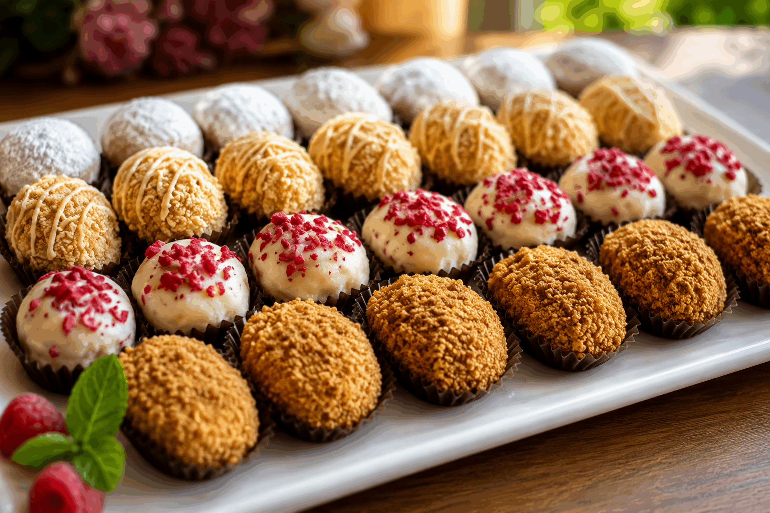 Une seule pâte, 4 recettes de gâteaux orientaux faciles et qui fondent en bouche ✨ Description Découvrez une base de pâte unique, simple et délicate, permettant de réaliser quatre délicieux gâteaux orientaux aux textures fondantes. Ces douceurs traditionnelles, garnies de noix, miel ou fruits secs, sont parfaites pour un goûter raffiné ou pour célébrer une occasion spéciale. Chacune des recettes met en valeur la richesse des saveurs orientales, mêlant amandes, pistaches, dattes ou noix, le tout sublimé par un sirop délicatement parfumé à la fleur d’oranger ou à la rose. Informations Temps de préparation : 30 minutes Temps de cuisson : 20 minutes Nombre de portions : 12 pièces (par recette) Difficulté : Facile Ingrédients Pour la pâte unique 250 g de farine de blé 100 g de semoule fine 125 g de beurre fondu 80 g de sucre glace 1 pincée de sel 1 cuillère à café d'eau de fleur d’oranger 60 ml d'eau tiède Pour la garniture A – Gâteaux aux amandes et miel 150 g d’amandes mondées et finement hachées 100 g de sucre 2 cuillères à soupe de miel 1 cuillère à café de cannelle en poudre 1 cuillère à soupe d'eau de fleur d’oranger Pour la garniture B – Gâteaux aux dattes et noix 200 g de pâte de dattes 50 g de cerneaux de noix hâchés 1 cuillère à soupe d’huile d’olive 1 cuillère à café de cannelle Pour la garniture C – Gâteaux aux pistaches et sirop à la rose 150 g de pistaches non salées, hachées 100 g de sucre 2 cuillères à soupe d’eau de rose Pour la garniture D – Gâteaux aux noix et orange confite 150 g de noix hachées 50 g d’oranges confites coupées en petits dés 100 g de sucre 1 cuillère à café de cannelle Préparation Mélange la farine, la semoule, le sucre glace et la pincée de sel dans un saladier. Ajoute le beurre fondu et mélange du bout des doigts jusqu’à obtenir une texture sableuse. Verse l’eau tiède et l’eau de fleur d’oranger progressivement, pétris pour former une pâte souple et homogène. Couvre-la et laisse reposer 30 minutes. Pour chaque garniture, mélange tous les ingrédients correspondants dans un bol jusqu’à obtenir une préparation facile à étaler ou façonner. Divise la pâte en 4 parts égales. Étale chaque portion en un disque fin (environ 3 mm). Découpe chaque disque en carrés ou cercles de 7 cm de côté. Dépose une cuillère à café de garniture au centre de chaque morceau. Referme les gâteaux en rabattant les bords, presse légèrement pour sceller. Dépose sur une plaque recouverte de papier cuisson. Enfourne à 180°C pendant 20 minutes, jusqu’à légère coloration dorée. Prépare un sirop léger (eau, sucre et fleur d’oranger ou eau de rose) et nappe immédiatement les gâteaux à la sortie du four. Laisse refroidir avant de servir pour que les saveurs se développent et que la texture soit fondante. Astuces Pour une meilleure texture, pétris la pâte sans la travailler trop longtemps afin d’éviter qu’elle ne devienne élastique. Tu peux remplacer la fleur d’oranger par de l’eau de rose pour varier les parfums. Conserve les gâteaux dans une boîte hermétique à température ambiante pour préserver leur moelleux. Si tu souhaites des gâteaux plus croustillants, augmente la cuisson de 5 minutes en surveillant attentivement. Service Servez ces gâteaux à l’heure du thé ou du café, accompagnés d’une infusion à la menthe fraîche ou d’un verre de thé à la cardamome. Présente-les sur un joli plateau, décorés de quelques pistaches entières ou pétales de rose séchée pour une touche orientale raffinée.