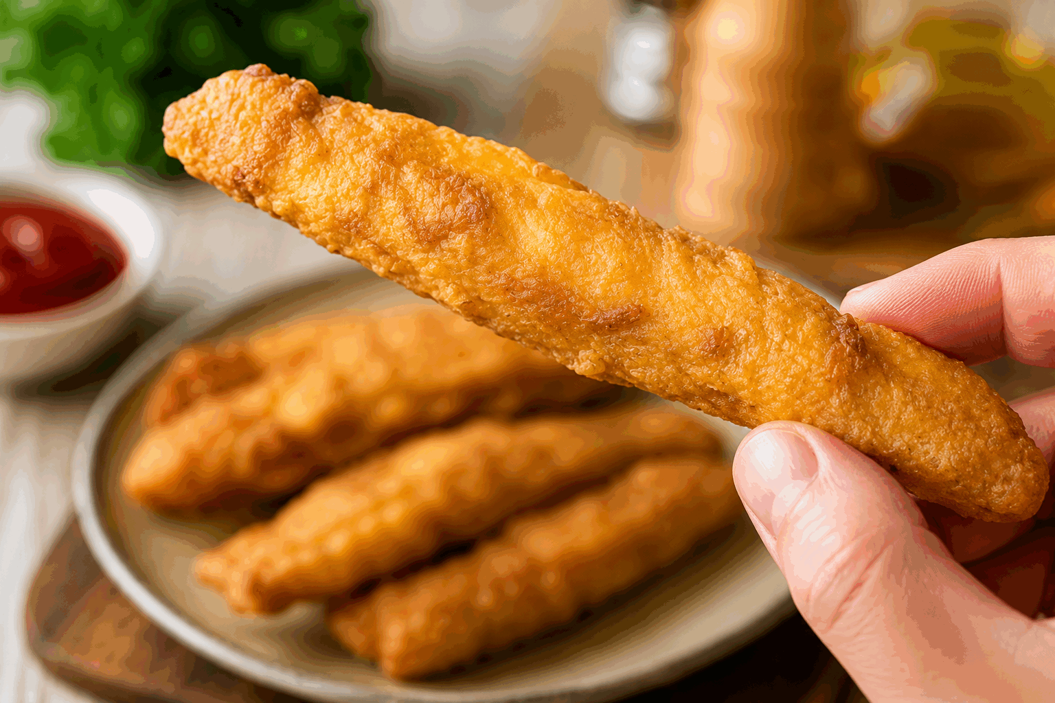 Bâtonnets de poisson sans friture en 3 ingrédients, prêts en un rien de temps 🔥 Description Ces bâtonnets de poisson légers et croustillants sont préparés sans friture, pour une version plus saine mais tout aussi savoureuse. Avec seulement trois ingrédients simples, vous obtenez une texture parfaite et un goût délicat qui plaira à toute la famille. Idéal pour un repas rapide ou un apéritif gourmand. Informations Temps de préparation : 10 minutes Temps de cuisson : 15 minutes Nombre de portions : 4 personnes (environ 12 bâtonnets) Difficulté : Facile Ingrédients Pour les bâtonnets de poisson 400 g de filets de poisson blanc (cabillaud, colin ou merlan) 100 g de chapelure fine 2 œufs Sel et poivre noir moulu 1 cuillère à soupe d’huile d’olive (pour la cuisson au four) Préparation Préchauffe le four à 200°C (chaleur statique ou 180°C chaleur tournante). Coupe les filets de poisson en bâtonnets d’environ 2 cm de largeur. Dans une assiette creuse, bats les œufs avec une pincée de sel et de poivre. Verse la chapelure dans une autre assiette plate. Trempe chaque bâtonnet de poisson dans l’œuf battu, puis roulez-le dans la chapelure en appuyant légèrement pour bien faire adhérer. Dispose les bâtonnets sur une plaque recouverte de papier cuisson en les espaçant légèrement. Arrose-les légèrement d’huile d’olive à l’aide d’un pinceau ou vaporisateur pour favoriser le croustillant. Enfourne pour environ 12 à 15 minutes, retourne-les à mi-cuisson pour une dorure uniforme. Vérifie la cuisson : le poisson doit être bien opaque et la panure dorée. Astuces Choisis un poisson frais et ferme pour des bâtonnets qui se tiennent bien à la cuisson. Pour une recette sans gluten, remplace la chapelure par de la poudre d’amandes ou de la chapelure sans gluten. Ajoute des herbes fines (ciboulette, persil) à la chapelure pour parfumer légèrement. Utilise un pinceau pour répartir l’huile d’olive uniformément, ce qui aide à obtenir un croustillant sans friture. Service Servez ces bâtonnets de poisson chauds, accompagnés d’une sauce tartare maison ou d’un filet de citron. Ils s’accordent parfaitement avec une salade fraîche ou des légumes vapeur pour un repas léger et équilibré. Idéal pour un dîner en semaine ou un apéritif convivial entre amis.