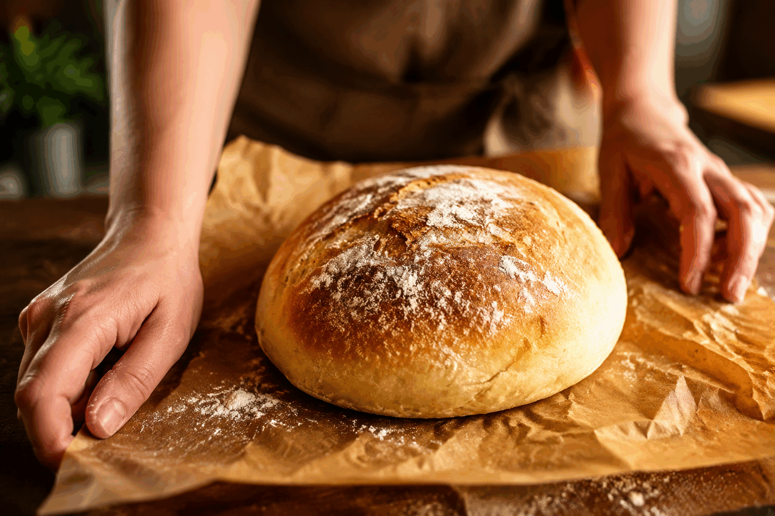 Ce pain maison ultra moelleux sans pétrissage bluffe tout le monde en 5 minutes 👌 Description Ce pain maison ultra moelleux est une recette simple et rapide qui ne demande aucun pétrissage, idéale pour tous ceux qui souhaitent déguster un pain frais sans passer des heures en cuisine. Sa mie légère, aérée et parfumée séduit au premier goût. Parfait pour accompagner vos repas ou pour un petit-déjeuner gourmand, ce pain bluffe par sa facilité et son moelleux exceptionnel. Informations Temps de préparation : 5 minutes Temps de repos : environ 12 heures Temps de cuisson : 35 à 40 minutes Nombre de portions : 1 pain (8 tranches environ) Difficulté : Facile Ingrédients Pour la pâte 500 g de farine de blé T55 350 ml d'eau tiède 1 sachet de levure sèche de boulanger (environ 7 g) 10 g de sel fin 1 cuillère à soupe d'huile d'olive (optionnelle) Préparation Dissous la levure sèche dans l'eau tiède et laisse reposer 5 minutes jusqu'à ce que le mélange mousse légèrement. Dans un grand saladier, mélange la farine et le sel, puis ajoute l'eau avec la levure et l'huile d'olive. Mélange rapidement avec une cuillère ou une spatule jusqu'à obtenir une pâte homogène, légèrement collante. Ne travaille pas la pâte à la main. Couvre le saladier d’un torchon propre ou d’un film alimentaire, et laisse reposer à température ambiante pendant environ 12 heures, idéalement toute une nuit. Après le temps de repos, préchauffe le four à 230 °C avec un plat en fonte ou une cocotte en fonte à l'intérieur. Renverse délicatement la pâte sur une surface légèrement farinée, forme une boule sans la pétrir, puis place-la dans un torchon propre fariné et laisse reposer 30 minutes. Avec précaution, dépose la boule de pâte dans la cocotte chaude, couvre et enfourne pour 30 minutes. Au bout de 30 minutes, retire le couvercle et poursuis la cuisson 10 minutes pour dorer la croûte. Sors le pain du four et laisse-le refroidir sur une grille avant de le trancher. Astuces Utilise de la farine T55 pour un pain léger, la farine complète apportera plus de goût mais une mie un peu plus dense. Ne pas pétrir la pâte est la clé pour obtenir un pain moelleux et aéré grâce à la fermentation lente. Le temps de repos long est indispensable pour développer les saveurs et permettre à la pâte de bien lever. Pour une croûte encore plus croustillante, tu peux vaporiser un peu d'eau dans le four avant d’enfourner le pain. Service Ce pain se déguste tiède ou froid, accompagné de beurre, de confiture ou en accompagnement d’une soupe ou d’un plat en sauce. Parfait pour un petit-déjeuner convivial ou un goûter gourmand, il s’adapte également à toutes les occasions où un bon pain maison est apprécié.