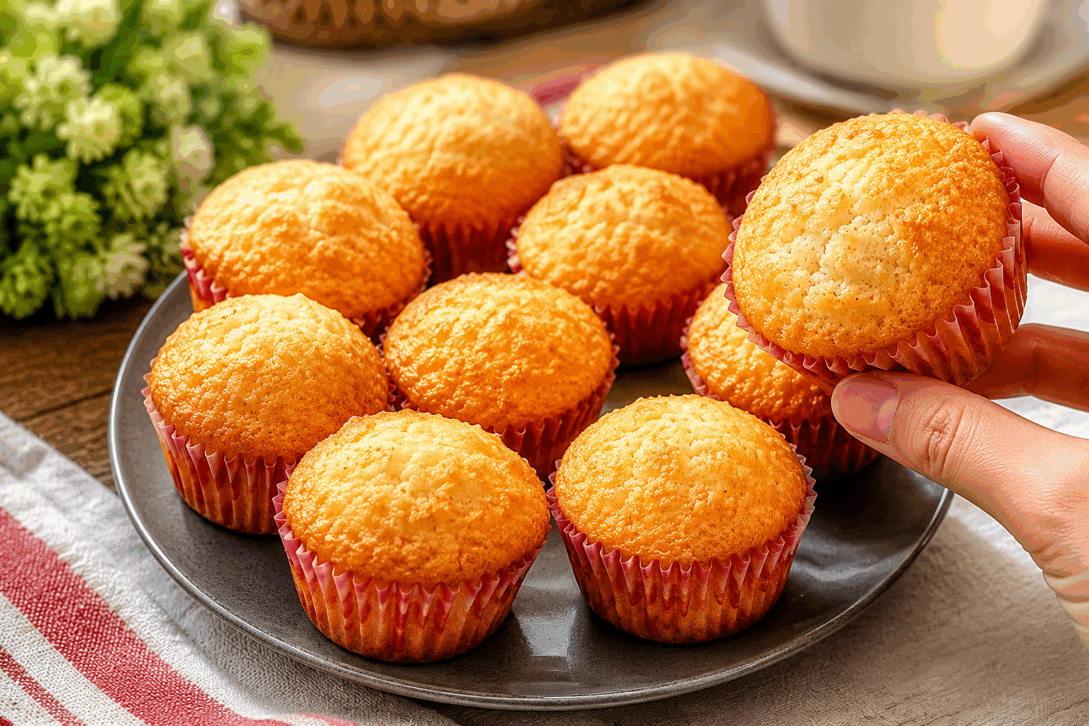 Ces muffins moelleux en 5 minutes, tellement bons qu'il ne reste plus rien sur la table 😍 Description Ces muffins délicieusement moelleux sont parfaits pour une préparation rapide et gourmande. Leur texture légère et fondante en fait des petites douceurs idéales à tout moment de la journée, que ce soit pour le petit-déjeuner ou un goûter improvisé. Ultra simples à réaliser, ils disparaissent toujours très vite ! Informations Temps de préparation : 5 minutes Temps de cuisson : 15 minutes Nombre de portions : 8 muffins Difficulté : Facile Ingrédients Pour la pâte 200 g de farine 100 g de sucre en poudre 1 sachet de levure chimique (environ 11 g) 1 pincée de sel 2 œufs 100 ml de lait 80 ml d’huile végétale (tournesol ou colza) 1 cuillère à café d’extrait de vanille Pour la garniture (optionnelle) 100 g de pépites de chocolat, ou 100 g de fruits rouges frais ou surgelés, ou 80 g de noix concassées Préparation Préchauffe ton four à 180°C (chaleur statique). Dans un grand saladier, mélange la farine, le sucre, la levure chimique et la pincée de sel. Fais un puits au centre et casse les œufs dedans. Ajoute le lait, l’huile végétale et l’extrait de vanille. Mélange rapidement à l’aide d’un fouet ou d’une cuillère en bois, juste assez pour incorporer les ingrédients secs aux liquides. Ne pas trop battre : la pâte doit rester légèrement grumeleuse. Incorpore délicatement la garniture choisie (pépites de chocolat, fruits ou noix). Verse la pâte dans des moules à muffins en les remplissant aux 2/3 pour éviter les débordements. Enfourne pour environ 15 minutes, jusqu’à ce que les muffins soient bien dorés et qu’un couteau inséré au centre ressorte propre. Laisse tiédir 5 minutes avant de démouler, puis laisse refroidir sur une grille pour préserver le moelleux. Astuces Utilise des ingrédients à température ambiante pour éviter les grumeaux et obtenir une meilleure texture. Pour une version plus légère, remplace l’huile par du yaourt nature ou de la compote de pommes sans sucre. Ne mélange pas trop la pâte pour éviter que les muffins deviennent durs. Tu peux varier la garniture selon les saisons et tes envies pour toujours surprendre tes proches. Service Servez ces muffins encore tièdes, accompagnés d’un verre de lait, d’un thé ou d’un café. Ils se dégustent aussi bien au petit-déjeuner, pendant une pause gourmande ou à l’heure du goûter. Leur simplicité et leur moelleux feront le bonheur des petits et grands !