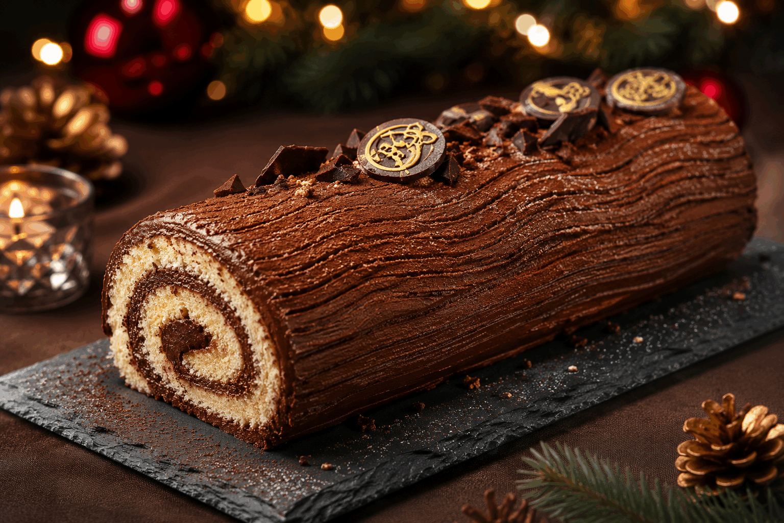 Cette bûche chocolat orange, ma recette secrète pour un Noël inoubliable 🎄👌 Description Cette bûche de Noël allie la richesse intense du chocolat noir à la fraîcheur acidulée de l’orange, offrant un équilibre parfait en bouche. Sa texture moelleuse et son glaçage brillant en font un dessert festif et élégant, idéal pour clôturer un repas de fête inoubliable. Informations Temps de préparation : 45 minutes Temps de cuisson : 12 minutes Nombre de portions : 8 personnes Difficulté : Moyenne Ingrédients Pour le biscuit roulé 4 œufs 100 g de sucre en poudre 80 g de farine 20 g de cacao en poudre non sucré 1 pincée de sel Pour la ganache chocolat-orange 200 g de chocolat noir (70% cacao) 150 ml de crème liquide entière 50 g de beurre doux 1 orange bio (zeste et jus) 2 cuillères à soupe de Grand Marnier (facultatif) Pour le sirop d’imbibage 100 ml d’eau 50 g de sucre Le jus d’une orange 1 cuillère à soupe de Grand Marnier (facultatif) Préparation Préchauffe le four à 180°C (chaleur tournante de préférence). Sépare les blancs des jaunes d'œufs. Monte les blancs en neige ferme avec une pincée de sel. Fouette les jaunes avec le sucre jusqu’à ce que le mélange blanchisse et devienne mousseux. Incorpore délicatement la farine et le cacao tamisés au mélange des jaunes, puis ajoute les blancs en neige en soulevant la masse pour garder l’air. Verse la pâte sur une plaque recouverte de papier cuisson en étalant uniformément sur toute la surface sur environ 1 cm d’épaisseur. Enfourne pour 10 à 12 minutes, jusqu’à ce que le biscuit soit cuit mais encore souple. Dès la sortie du four, retourne le biscuit sur un torchon propre et humide, puis enlève le papier cuisson. Roule le biscuit délicatement dans le torchon et laisse refroidir. Pendant ce temps, prépare la ganache : hache le chocolat et place-le dans un bol. Fais chauffer la crème avec les zestes d’orange, puis verse-la chaude sur le chocolat. Laisse reposer une minute, puis mélange jusqu’à obtenir une ganache lisse. Incorpore le beurre coupé en morceaux et le jus d’orange, ainsi que le Grand Marnier si tu décides de l’utiliser. Mélange bien et réserve au frais pour que la ganache épaississe légèrement. Prépare le sirop d’imbibage : porte à ébullition l’eau avec le sucre, le jus d’orange et le Grand Marnier. Laisse refroidir. Déroule délicatement le biscuit, imbibe-le généreusement avec le sirop à l’aide d’un pinceau. Étale la ganache refroidie mais encore souple sur toute la surface du biscuit, en gardant un peu de ganache pour la décoration. Roulez fermement la bûche, filme-la et réserve au frais au minimum 3 heures, idéalement une nuit. Avant de servir, garnis la bûche avec le reste de ganache, étale à la spatule puis crée un décor à la fourchette ou au peigne à pâtisserie pour imiter l’écorce d’un tronc. Astuces Pour réussir un biscuit souple qui se roule sans casser, ne le cuis pas trop longtemps et enveloppe-le chaud dans un torchon humide. Utilise de préférence des oranges bio pour bénéficier des zestes non traités, plus parfumés et sans pesticide. La ganache doit être lisse et brillante : prends le temps de bien la mélanger pour incorporer le beurre sans grumeaux. Conserve la bûche au frais mais sors-la 15 minutes avant dégustation pour que les saveurs se révèlent pleinement. Service Présente cette bûche sur un plateau festif, accompagnée de quelques tranches d’orange confite ou de copeaux de chocolat. Elle se déguste idéalement en fin de repas de Noël, avec un verre de vin doux ou un champagne brut pour sublimer son alliance chocolat-orange unique.
