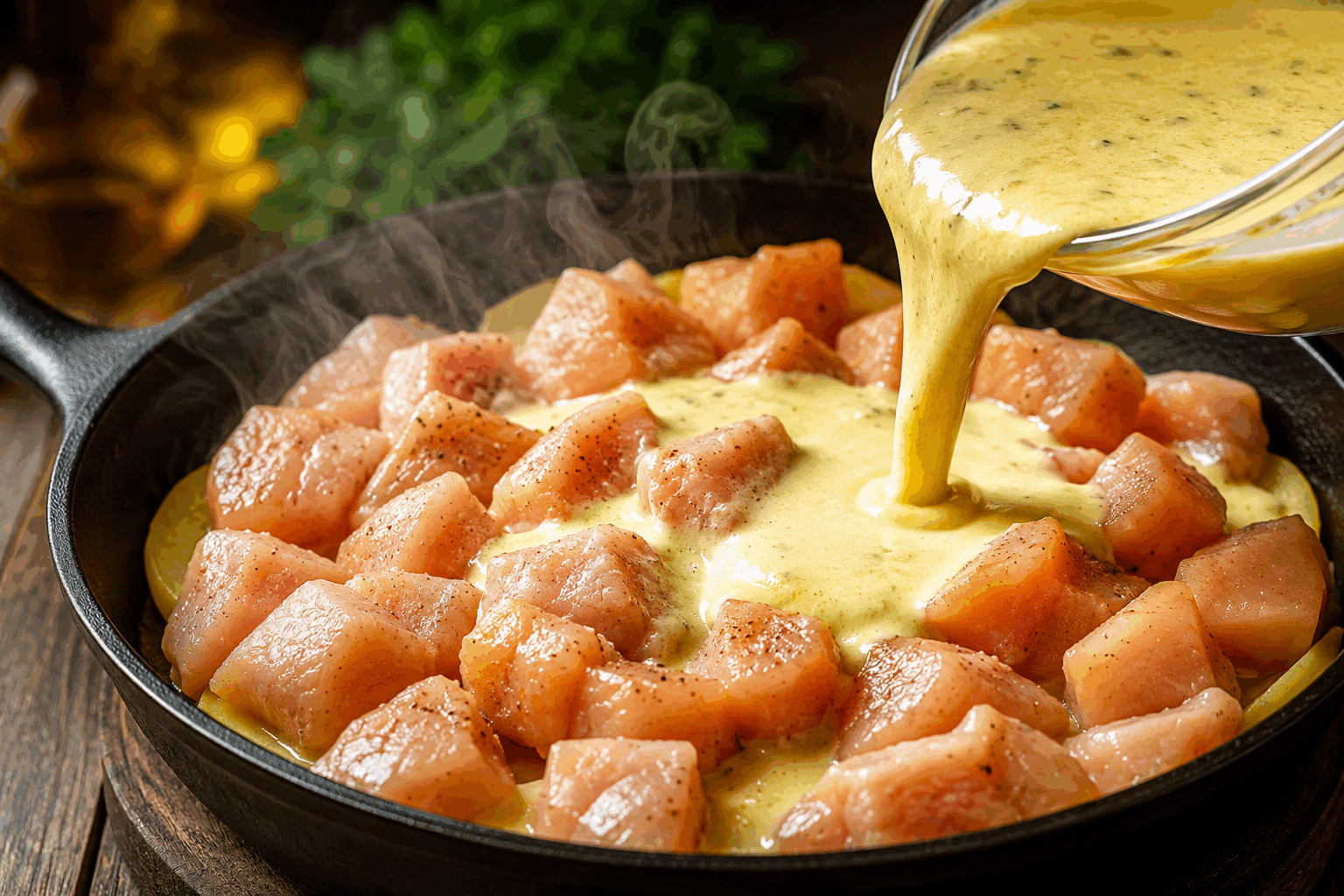 Poulet fond en bouche en moins de 20 minutes, un vrai délice 🔥 Description Cette recette de poulet est simple, rapide et savoureuse. La viande reste tendre et juteuse grâce à une cuisson rapide à feu vif, rehaussée d'une marinade légère et parfumée. Parfaite pour un repas quotidien ou pour impressionner sans passer des heures en cuisine. Informations Temps de préparation : 5 minutes Temps de cuisson : 15 minutes Nombre de portions : 4 personnes Difficulté : Facile Ingrédients Pour le poulet 600 g de blancs de poulet 2 gousses d'ail 1 cuillère à soupe de jus de citron 2 cuillères à soupe d'huile d'olive 1 cuillère à café de paprika doux 1/2 cuillère à café de cumin moulu Sel et poivre noir du moulin Pour la sauce rapide 10 cl de crème fraîche liquide 1 cuillère à soupe de moutarde à l’ancienne Quelques brins de persil frais Préparation Coupe les blancs de poulet en fines escalopes ou en morceaux pour une cuisson uniforme et rapide. Écrase l’ail et mélange-le avec le jus de citron, l'huile d'olive, le paprika, le cumin, du sel et du poivre. Marine le poulet dans ce mélange pendant 5 minutes. Fais chauffer une poêle à feu vif. Dépose le poulet mariné et fais-le cuire 3 à 4 minutes de chaque côté jusqu’à ce qu’il soit bien doré mais encore juteux. Réduis à feu moyen, ajoute la crème fraîche et la moutarde dans la poêle, puis mélange rapidement pour obtenir une sauce onctueuse qui nappe le poulet. Parseme de persil ciselé juste avant de servir pour apporter fraîcheur et couleur. Astuces Ne surcharge pas la poêle pour que le poulet colore bien sans bouillir. Pour une variante, remplace le paprika par du curry doux ou du curcuma pour une touche exotique. La marinade courte suffit pour attendrir le poulet, mais tu peux la préparer la veille pour un résultat encore plus parfumé. Accompagne ce plat de riz basmati, de légumes vapeur ou d’une simple salade verte. Service Servez ce poulet fondant accompagné d’un riz parfumé ou d’un quinoa pour équilibrer le repas. Parfait pour un dîner en semaine ou un déjeuner léger, cette recette ravira petits et grands grâce à sa simplicité et ses saveurs délicates.