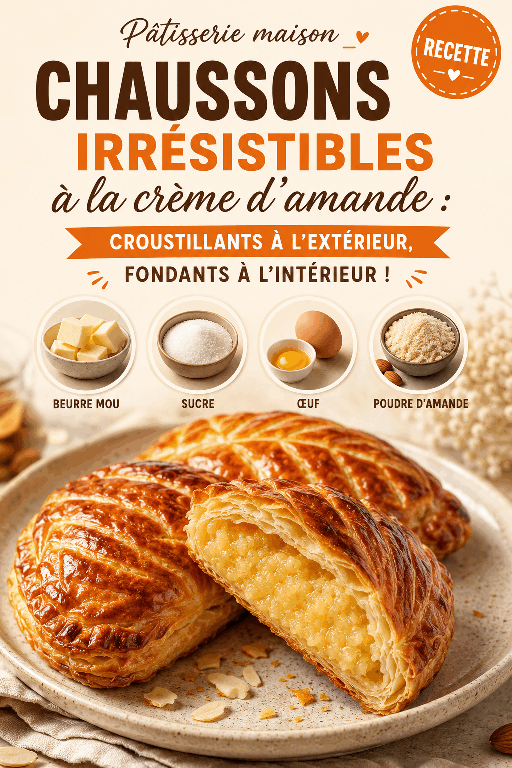 Chaussons irrésistibles à la crème d'amande : croustillants à l'extérieur, fondants à l'intérieur !