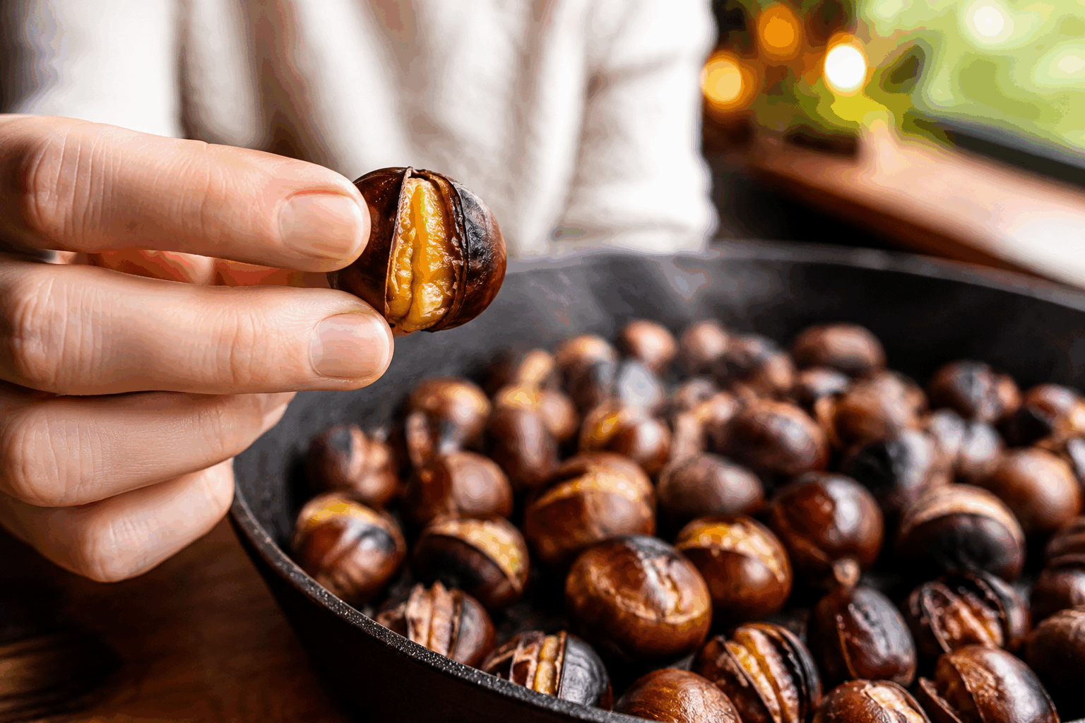 Comment cuire des châtaignes sans four en 5 minutes, la méthode inratable 🔥 Description Les châtaignes sont un fruit d’automne apprécié pour leur goût doux, légèrement sucré et leur texture tendre. Cette méthode rapide consiste à les cuire sans four en seulement 5 minutes, idéale pour une collation express ou pour accompagner un plat. Facile et efficace, elle permet de savourer des châtaignes délicieuses même sans équipement classique. Informations Temps de préparation : 2 minutes Temps de cuisson : 5 minutes Nombre de portions : 4 personnes (environ 300 g de châtaignes) Difficulté : Facile Ingrédients Pour la cuisson des châtaignes 300 g de châtaignes fraîches 1 pincée de sel 100 ml d’eau Préparation À l’aide d’un couteau bien aiguisé, entaille les châtaignes en forme de croix sur la partie plate. Cette étape est essentielle pour éviter qu’elles n’éclatent pendant la cuisson. Place les châtaignes dans une poêle antiadhésive avec 100 ml d’eau et une pincée de sel. Couvre la poêle avec un couvercle hermétique afin de conserver la vapeur. Fais chauffer à feu moyen-vif pendant 5 minutes : l’eau va créer de la vapeur qui cuira les châtaignes à la perfection. Vérifie la cuisson en piquant une châtaigne avec la pointe d’un couteau ; elle doit être tendre. Si nécessaire, prolonge la cuisson d’une minute. Retire les châtaignes et laisse-les tiédir légèrement avant de les peler avec les doigts, en enlevant la coque et la fine peau intérieure. Astuces Utilise des châtaignes fraîches et fermes, sans taches ni gerçures pour un meilleur résultat. Pratiquer une entaille profonde, mais sans couper complètement pour faciliter l’épluchage. Si tu ne possèdes pas de poêle avec couvercle, utilise une grande assiette plate pour couvrir la poêle pendant la cuisson. Conserve les châtaignes cuites dans un récipient hermétique au frais et consomme-les dans les 2 jours pour préserver leur moelleux. Service Servez ces châtaignes chaudes ou tièdes, simplement salées, en amuse-bouche, en accompagnement d’un plat de viande rôtie ou d’un fromage de caractère. Elles se dégustent aussi en collation automnale, accompagnées d’un bon vin rouge ou d’une boisson chaude.