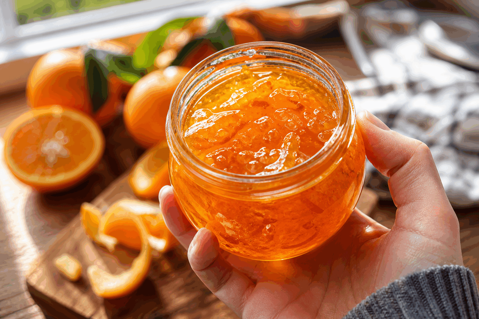 Confiture de clémentines express : prête en 5 minutes pour un petit déj de fête 👌✨ Description Cette confiture de clémentines express est une préparation rapide et savoureuse, idéale pour égayer votre petit déjeuner. Sa texture onctueuse et son goût doux et acidulé apportent une note de fraîcheur et de gourmandise à vos tartines. Parfaite pour les matins pressés ou pour enchanter vos brunchs festifs. Informations Temps de préparation : 5 minutes Temps de cuisson : 5 minutes Nombre de portions : 4 à 6 pots de 200 ml Difficulté : Facile Ingrédients Pour la confiture 1 kg de clémentines bio 600 g de sucre cristal 1 citron (jus et zeste) 1 cuillère à café d’extrait de vanille (facultatif) Préparation Rince soigneusement les clémentines, puis pèle-les à vif en enlevant soigneusement la peau blanche pour éviter l’amertume. Dans une casserole, coupe les clémentines en morceaux, ajoute le sucre, le jus et le zeste du citron, ainsi que l’extrait de vanille si utilisé. Porte à ébullition sur feu moyen en remuant fréquemment pour bien dissoudre le sucre. Laisse cuire 5 minutes, en écrasant légèrement les morceaux avec une cuillère en bois pour libérer le jus et obtenir une texture confiturée. Retire du feu, puis verse immédiatement la confiture dans des pots stérilisés. Ferme-les et retourne-les 5 minutes pour assurer une bonne conservation. Laisse refroidir complètement avant de les stocker au réfrigérateur ou dans un endroit frais et sec. Astuces Utilise des clémentines bio pour éviter l’amertume due à la peau traitée et pour préserver les zestes. Stérilise bien tes pots avant utilisation pour prolonger la conservation de la confiture. Pour une texture encore plus lisse, mixe légèrement la confiture après cuisson. Personnalise ta confiture avec un soupçon de gingembre frais râpé pour une touche épicée. Service Servez cette confiture de clémentines express sur des tartines de pain frais ou de brioche, accompagnée d’une tasse de thé ou de café. Elle apporte une note lumineuse et gourmande à vos petits déjeuners festifs ou brunchs entre amis.