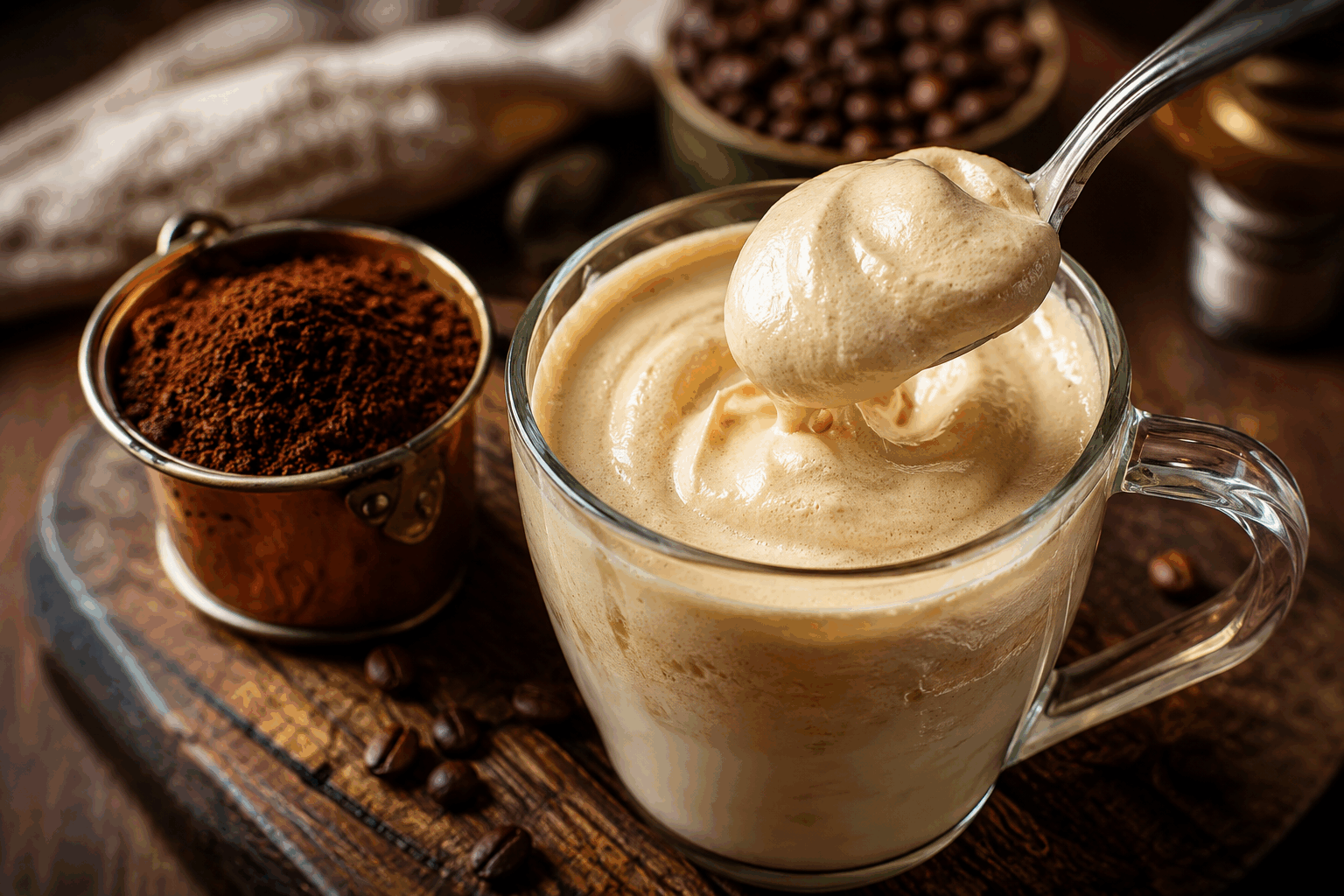 Crème de café onctueuse en 5 minutes, le dessert rapide qui va vous surprendre ! ☕✨ Description Cette crème de café onctueuse est un dessert express, idéal pour les amateurs de café qui souhaitent une douceur rapide et savoureuse. Avec sa texture veloutée et son goût intense de café, elle ravira les papilles en seulement cinq minutes de préparation. Parfaite pour terminer un repas sur une note gourmande et raffinée sans passer des heures en cuisine. Informations Temps de préparation : 5 minutes Temps de cuisson : 0 minute Nombre de portions : 4 personnes Difficulté : Facile Ingrédients Pour la crème de café 250 ml de crème liquide entière bien froide 2 cuillères à soupe de café instantané ou 60 ml d’espresso très fort 40 g de sucre glace 1 cuillère à café d’extrait de vanille (facultatif) Pour la décoration cacao en poudre non sucré quelques grains de café chocolatés (optionnel) Préparation Dans un bol froid, versez la crème liquide bien froide. Ajoutez le café instantané ou l’espresso refroidi, le sucre glace et l’extrait de vanille si vous l’utilisez. Fouettez vigoureusement à l’aide d’un fouet électrique ou manuel jusqu’à obtenir une consistance mousseuse et légèrement ferme, typique d’une crème fouettée. Répartissez cette crème onctueuse dans des verrines ou petits bols individuels. Décorez avec un léger tamis de cacao en poudre et quelques grains de café chocolatés pour une touche élégante. Servez immédiatement ou réservez au frais jusqu’à 1 heure pour préserver la texture. Astuces Utilisez une crème liquide entière bien froide pour faciliter le montage et obtenir une texture parfaite. Préférez un café très concentré (espresso ou café instantané de qualité) pour un goût riche et marqué. Si vous n’avez pas de sucre glace, mixez votre sucre en poudre pour éviter les grains lors du fouettage. Servez rapidement la crème pour éviter qu’elle ne retombe et perde son onctuosité. Service Présentez cette crème de café dans de petites verrines transparentes pour mettre en valeur sa belle texture mousseuse. Accompagnez-la d’un biscuit sec, comme un sablé ou une tuile aux amandes, pour un contraste de croquant et de douceur. Ce dessert est idéal pour conclure un dîner entre amis ou en famille, accompagné d’un café ou d’un digestif.