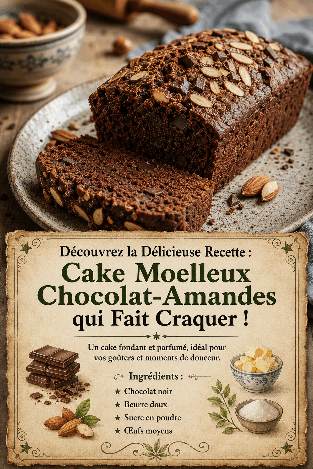 Découvrez la Délicieuse Recette : Cake Moelleux Chocolat-Amandes qui Fait Craquer !