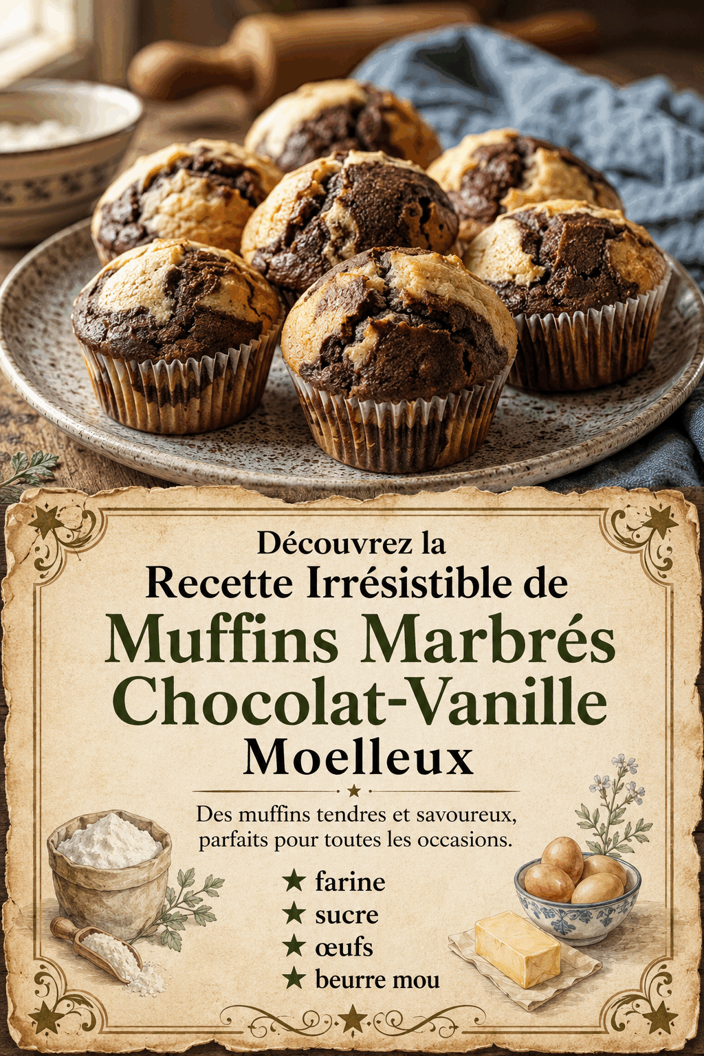 Découvrez la Recette Irrésistible de Muffins Marbrés Chocolat-Vanille Moelleux