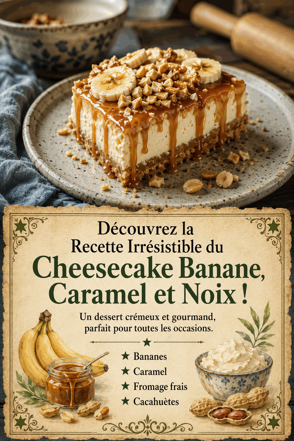 Découvrez la Recette Irrésistible du Cheesecake Banane, Caramel et Noix !