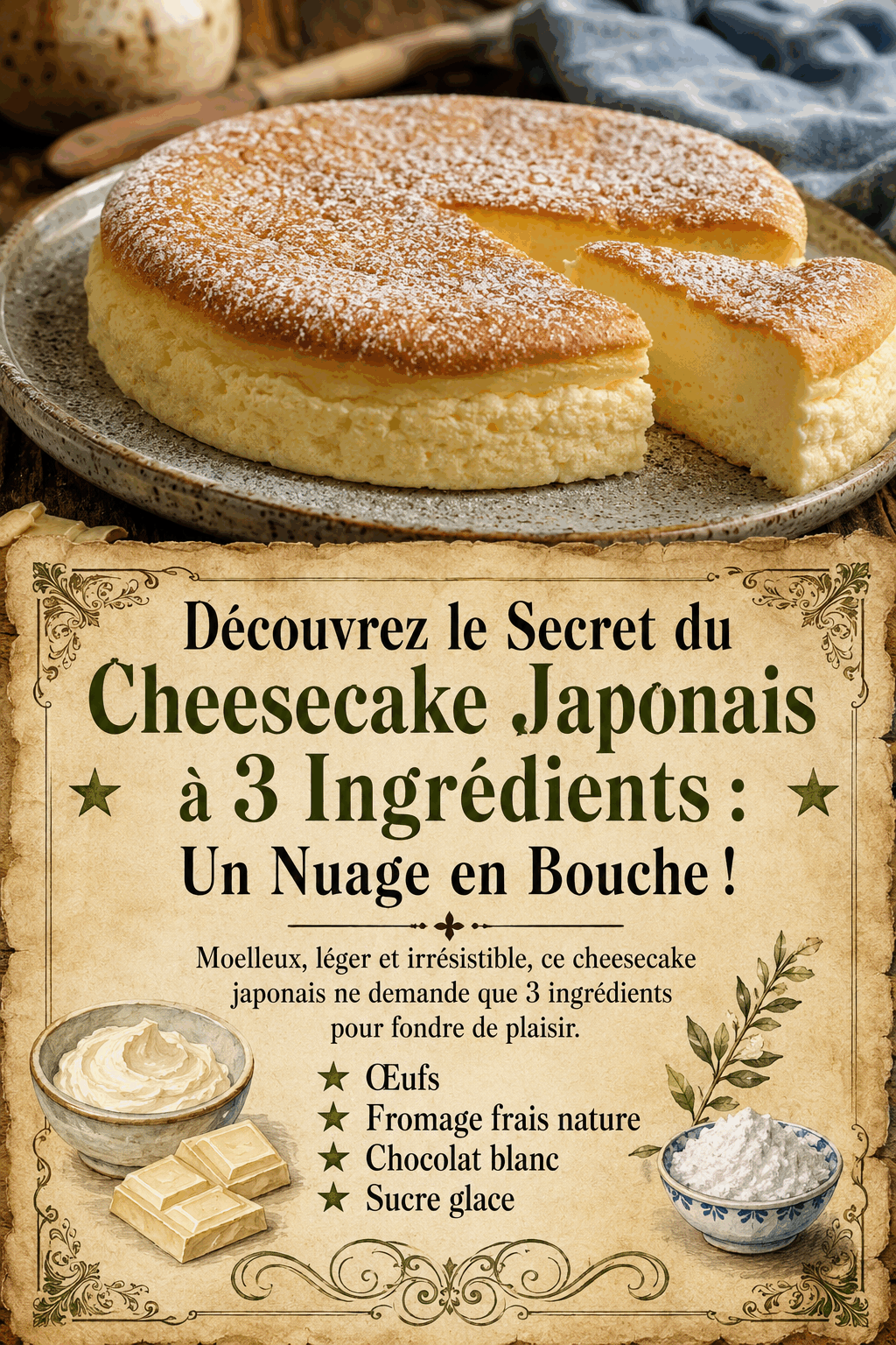 Découvrez le Secret du Cheesecake Japonais à 3 Ingrédients : Un Nuage en Bouche !