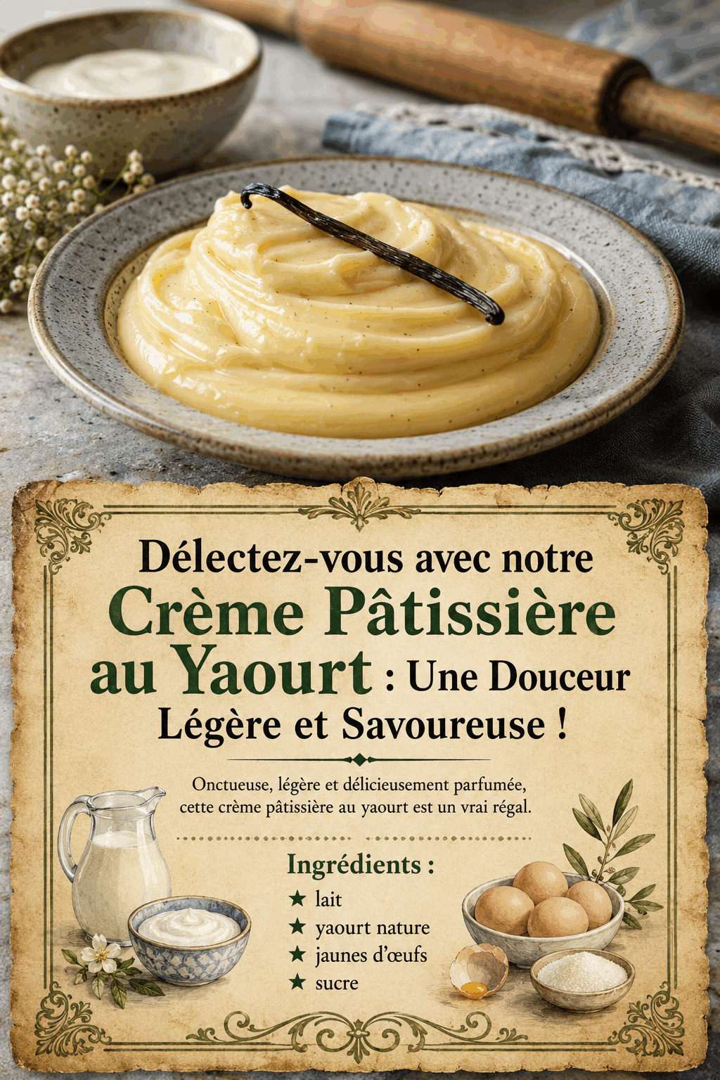 Délectez-vous avec notre Crème Pâtissière au Yaourt : Une Douceur Légère et Savoureuse !