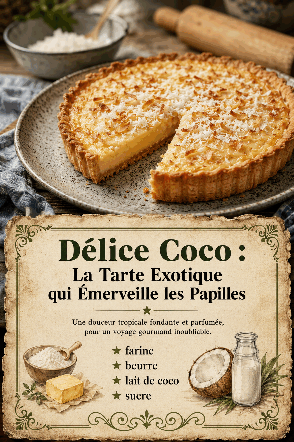 Délice Coco : La Tarte Exotique qui Émerveille les Papilles