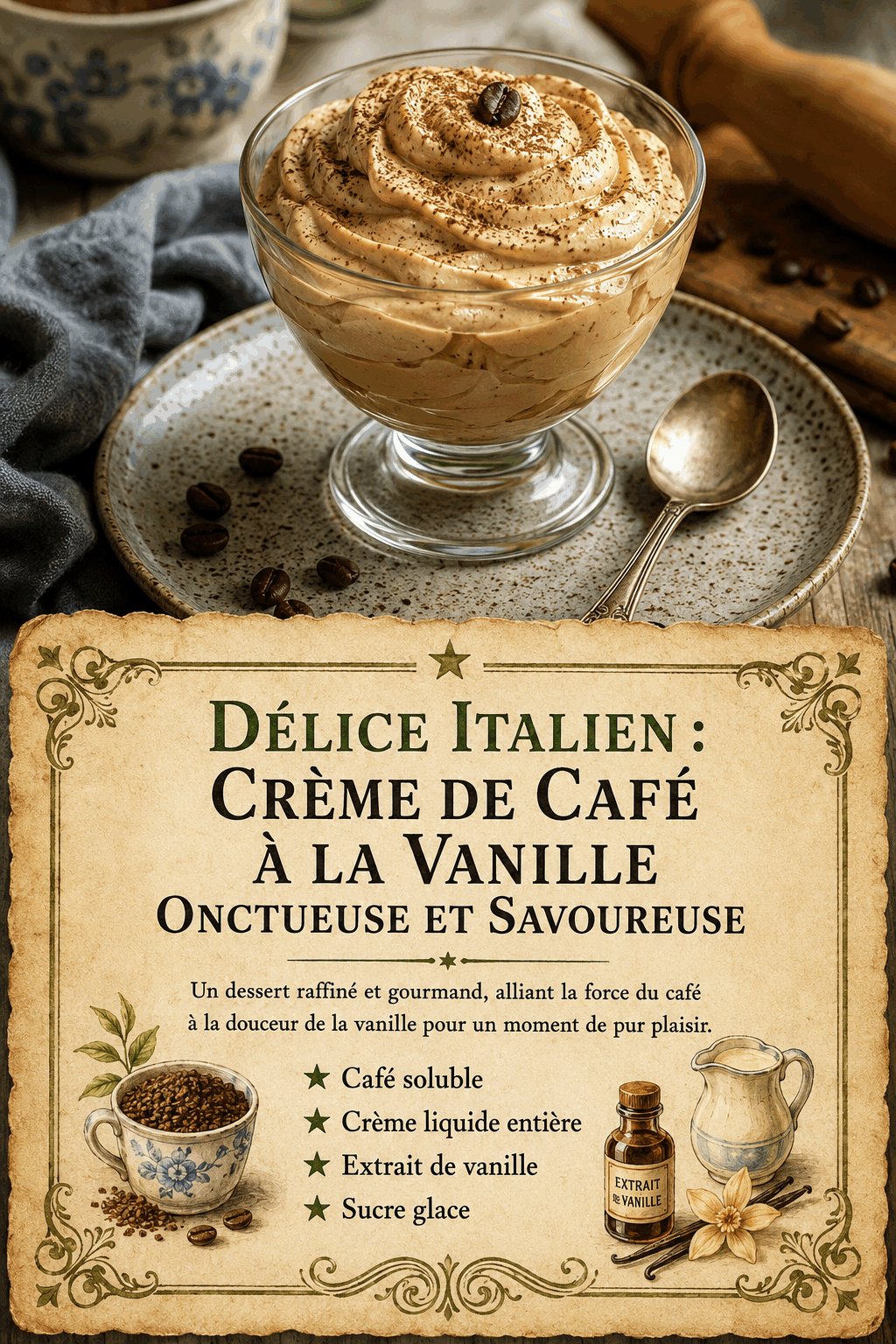 Délice Italien : Crème de Café à la Vanille Onctueuse et Savoureuse