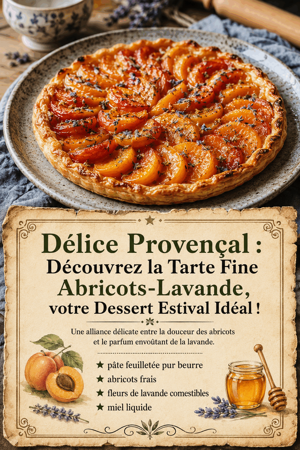 Délice Provençal : Découvrez la Tarte Fine Abricots-Lavande, votre Dessert Estival Idéal !