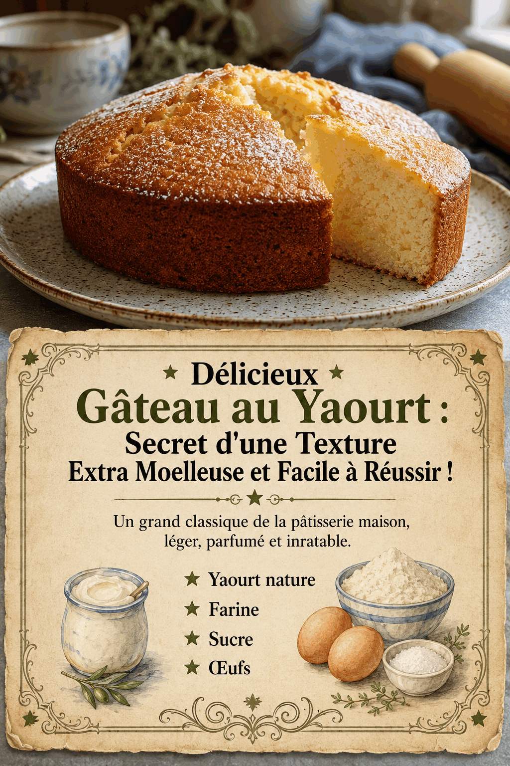 Délicieux Gâteau au Yaourt : Secret d'une Texture Extra Moelleuse et Facile à Réussir !