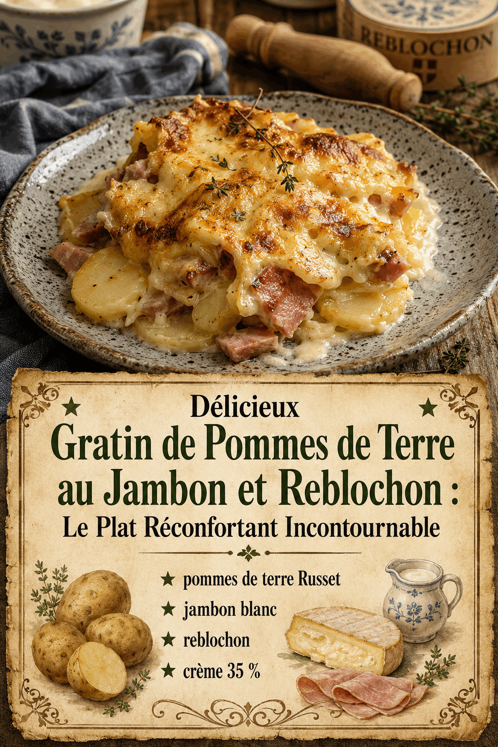Délicieux Gratin de Pommes de Terre au Jambon et Reblochon : Le Plat Réconfortant Incontournable
