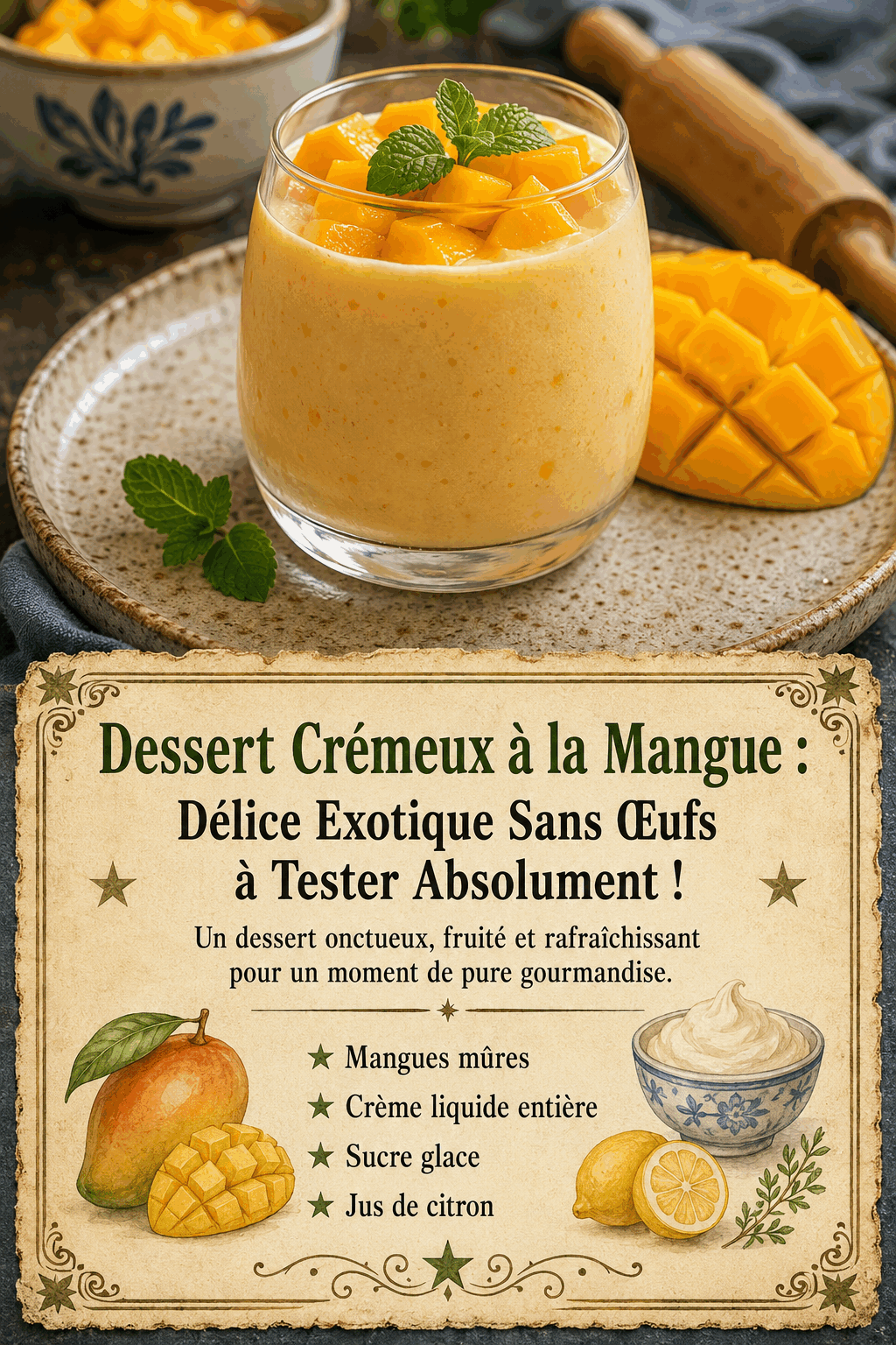 Dessert Crémeux à la Mangue : Délice Exotique Sans Œufs à Tester Absolument !