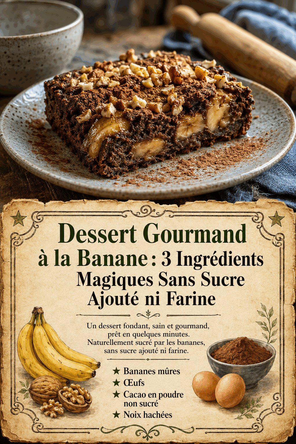 Dessert Gourmand à la Banane : 3 Ingrédients Magiques Sans Sucre Ajouté ni Farine
