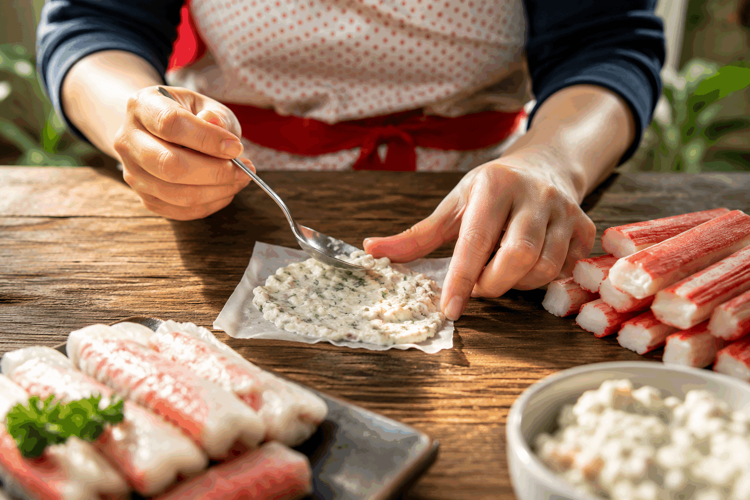 Entrée rapide au surimi en 5 minutes qui bluffe tous les invités 😍 Description Cette entrée légère et colorée met en valeur le surimi, transformé en bouchées savoureuses et fraîches. Parfaitement équilibrée entre texture croquante et onctuosité, elle est idéale pour un apéritif ou un repas improvisé. Rapide à préparer, elle surprendra vos invités par son goût et son élégance. Informations Temps de préparation : 5 minutes Temps de cuisson : 0 minute Nombre de portions : 6 personnes Difficulté : Facile Ingrédients Pour l'entrée 200 g de bâtonnets de surimi 1 avocat bien mûr 10 tomates cerises 1 cuillère à soupe de mayonnaise légère 1 cuillère à soupe de crème fraîche épaisse 1 cuillère à café de jus de citron 1 cuillère à soupe de ciboulette ciselée Sel et poivre du moulin Quelques feuilles de salade verte (type mâche ou roquette) Pour la décoration Quelques brins de ciboulette 1 pincée de paprika doux (facultatif) Préparation Émiette le surimi en petits morceaux dans un bol. Coupe l’avocat en deux, retire le noyau, puis écrase-le à la fourchette avec le jus de citron pour éviter qu’il noircisse. Ajoute à l’avocat écrasé la mayonnaise, la crème fraîche, la ciboulette ciselée, puis sale et poivre selon ton goût. Mélange bien pour obtenir une texture onctueuse. Coupe les tomates cerises en deux ou en quartiers selon leur taille. Dans des verrines ou sur des petites cuillères apéritives, dépose une couche d’avocat assaisonné, puis ajoute quelques morceaux de surimi émietté, puis quelques morceaux de tomates cerises. Décore avec un brin de ciboulette et une pincée de paprika doux pour un joli contraste de couleur. Présente les bouchées sur un lit de salade verte fraîche pour une touche de fraîcheur et une belle présentation. Astuces Choisis un avocat bien mûr mais ferme pour obtenir une texture crémeuse sans être trop liquide. Pour une version plus légère, remplace la mayonnaise par du yaourt nature brassé. Ajoute un peu de zeste de citron pour relever la fraîcheur de l’avocat et éviter qu’il noircisse. Prépare cette entrée juste avant de servir pour conserver la fraîcheur et éviter que l’avocat ne s’oxyde. Service Servez cette entrée légère et colorée bien fraîche, idéalement accompagnée d’un vin blanc sec comme un Sauvignon ou un Muscadet. Parfaite pour un apéritif dinatoire ou comme mise en bouche avant un repas convivial, elle apportera fraîcheur et simplicité à votre table.