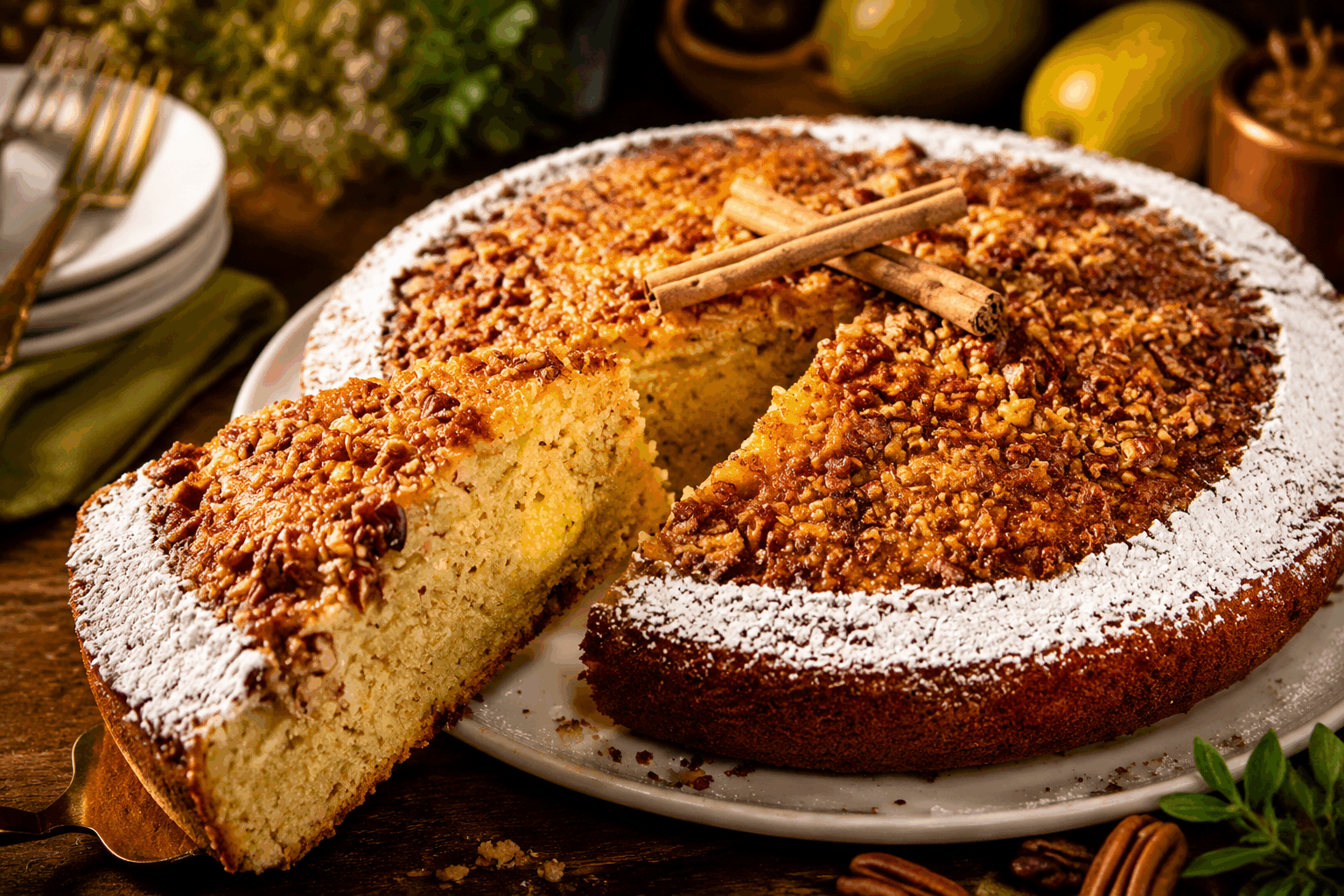 Gâteau moelleux aux poires Description Découvrez ce gâteau moelleux aux poires, simple et rapide à préparer en seulement 10 minutes. Sa texture légère et fondante s’accompagne du goût délicatement sucré et parfumé des poires, idéal pour un goûter ou un dessert gourmand en toute simplicité. Informations Temps de préparation : 10 minutes Temps de cuisson : 35 minutes Nombre de portions : 6 personnes Difficulté : Facile Ingrédients Pour la pâte 150 g de farine 100 g de sucre en poudre 2 œufs 100 ml de lait 80 ml d’huile végétale (tournesol ou colza) 1 sachet de levure chimique (10 g) 1 pincée de sel 1 cuillère à café d’extrait de vanille (facultatif) Pour la garniture 2 poires mûres 1 cuillère à soupe de sucre roux (optionnel) Préparation Préchauffe le four à 180°C (chaleur statique ou 160°C chaleur tournante). Dans un saladier, bats les œufs avec le sucre jusqu’à ce que le mélange blanchisse. Ajoute le lait, l’huile et l’extrait de vanille, puis mélange bien. Incorpore la farine, la levure et la pincée de sel en plusieurs fois, en mélangeant délicatement pour éviter les grumeaux. Épluche les poires, coupe-les en fines lamelles ou en petits cubes. Verse la moitié de la pâte dans un moule à gâteau beurré ou chemisé de papier cuisson. Répartis la moitié des poires sur la pâte, puis recouvre avec le reste de pâte. Ajoute le reste des poires sur le dessus et saupoudre éventuellement avec le sucre roux pour un léger caramel à la cuisson. Enfourne pour environ 35 minutes. Vérifie la cuisson avec la pointe d’un couteau qui doit ressortir propre. Laisse tiédir avant de démouler et de servir. Astuces Choisis des poires bien mûres pour un goût sucré naturel et une texture fondante. Pour varier, remplace une partie de l’huile par du beurre fondu pour plus de gourmandise. Ne mélange pas trop la pâte après ajout de la farine pour garder un gâteau léger. Si tu souhaites un gâteau encore plus moelleux, ajoute une cuillère à soupe de yaourt nature dans la pâte. Service Ce gâteau moelleux aux poires est parfait servi tiède ou à température ambiante, accompagné d’une tasse de thé ou d’un café. Il peut aussi être agrémenté d’une boule de glace vanille ou d’une cuillère de crème fraîche pour un dessert encore plus gourmand.
