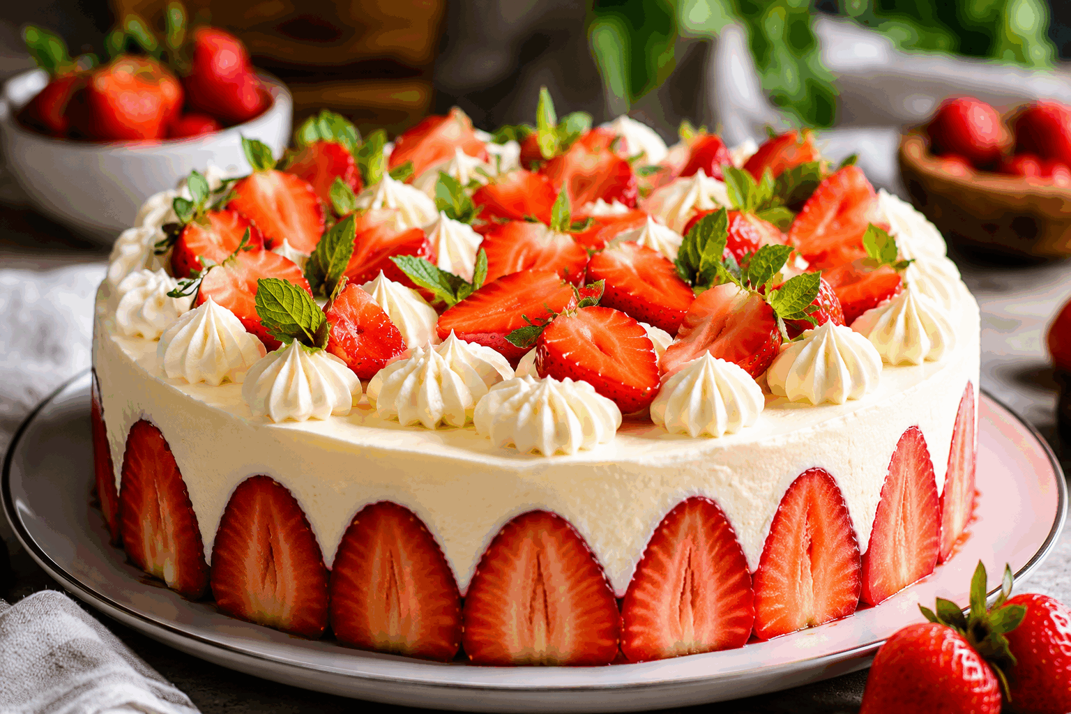 Fraisier à la crème diplomate : 5 minutes pour un dessert léger et fondant 😍 Description Le fraisier est un gâteau printanier emblématique, composé de fraises fraîches délicatement nichées dans une crème diplomate onctueuse et légère. Sa génoise moelleuse, associée à la douceur acidulée des fruits rouges, offre une harmonie parfaite entre légèreté et fondant. Idéal pour une occasion spéciale ou simplement pour se faire plaisir rapidement. Informations Temps de préparation : 5 minutes (hors temps de repos et montage) Temps de cuisson : 15 minutes Nombre de portions : 6 personnes Difficulté : Moyenne Ingrédients Pour la génoise 3 œufs 90 g de sucre en poudre 90 g de farine 1 pincée de sel Pour la crème diplomate 250 ml de lait entier 1 gousse de vanille 3 jaunes d’œufs 50 g de sucre 20 g de farine 2 feuilles de gélatine (4 g) 200 ml de crème liquide entière bien froide Pour la garniture 500 g de fraises fraîches Quelques fraises supplémentaires pour la décoration 50 g de confiture d’abricot (pour le glaçage) Préparation Préchauffe le four à 180°C. Sépare les blancs des jaunes d’œufs pour la génoise. Monte les blancs en neige ferme avec une pincée de sel, puis incorpore progressivement 45 g de sucre. Fouette les jaunes avec le reste de sucre jusqu’à blanchiment, puis ajoute la farine tamisée. Incorpore délicatement les blancs en neige à la préparation aux jaunes, puis verse dans un moule rond de 20 cm beurré et fariné. Enfourne et fais cuire 15 minutes. Laisse refroidir, puis découpe horizontalement pour obtenir deux disques réguliers. Pour la crème diplomate, fais tremper la gélatine dans de l’eau froide pendant 10 min. Fais chauffer le lait avec la gousse de vanille fendue et grattée. Pendant ce temps, fouette les jaunes avec le sucre et la farine. Verse le lait chaud sur ce mélange en remuant, puis remets dans la casserole et fais épaissir sur feu moyen sans cesser de remuer. Retire la gousse de vanille, ajoute la gélatine essorée, mélange bien et laisse refroidir à température ambiante. Monte la crème liquide en chantilly ferme, puis incorpore-la délicatement à la crème pâtissière refroidie pour obtenir la crème diplomate. Place un cercle à pâtisserie sur un plat. Pose un premier disque de génoise, imbibe-le légèrement d’un sirop léger si désiré. Dispose la moitié des fraises coupées en deux sur le pourtour contre le cercle, puis garnis avec la moitié de la crème diplomate. Ajoute le reste des fraises coupées en morceaux puis recouvre avec le reste de crème. Termine par le second disque de génoise, tasse légèrement et réfrigère au moins 2 heures. Avant de servir, chauffe la confiture d’abricot, filtre-la, puis badigeonne le dessus du fraisier pour obtenir un joli glaçage brillant. Décore avec quelques fraises entières et, si désiré, un peu de feuilles de menthe. Astuces Choisis des fraises bien mûres et parfumées pour un maximum de saveur. Pour gagner du temps, tu peux utiliser un sirop prêt à l’emploi pour imbiber la génoise. Pense à bien refroidir la crème pâtissière avant d’incorporer la chantilly pour éviter qu’elle ne retombe. Le fraisier se conserve 24 heures au frais, idéalement sous cloche pour garder sa fraîcheur. Service Servez ce fraisier léger et fondant bien frais, accompagné d’une tasse de thé vert ou d’un café léger. C’est un dessert parfait pour un déjeuner en famille, un goûter gourmand ou une fête printanière.