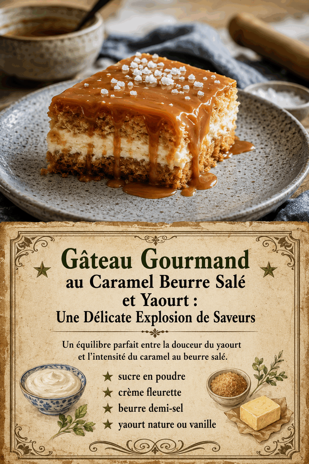 Gâteau Gourmand au Caramel Beurre Salé et Yaourt : Une Délicate Explosion de Saveurs
