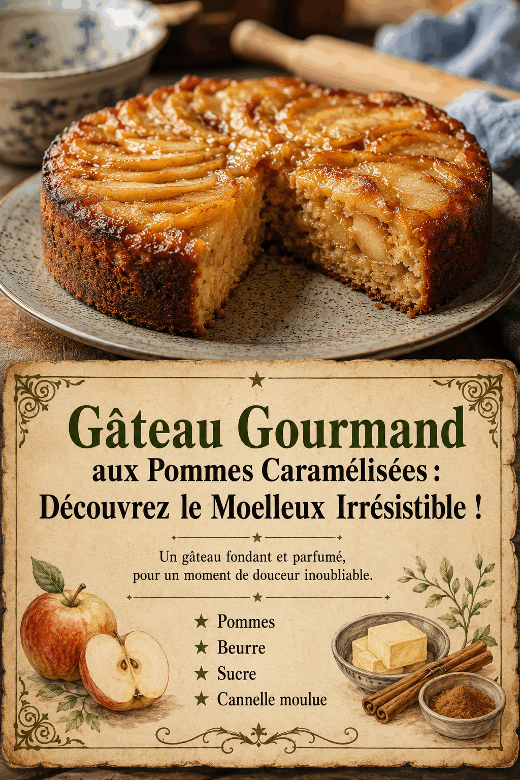Gâteau Gourmand aux Pommes Caramélisées : Découvrez le Moelleux Irrésistible !
