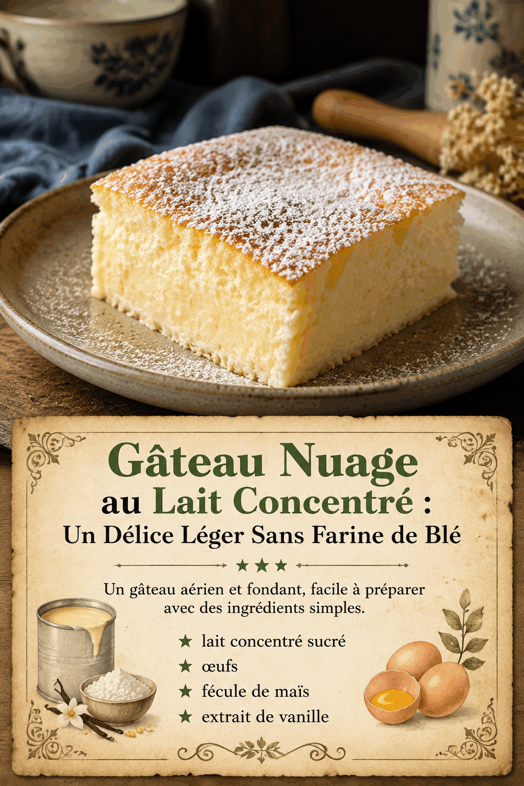 Gâteau Nuage au Lait Concentré : Un Délice Léger Sans Farine de Blé