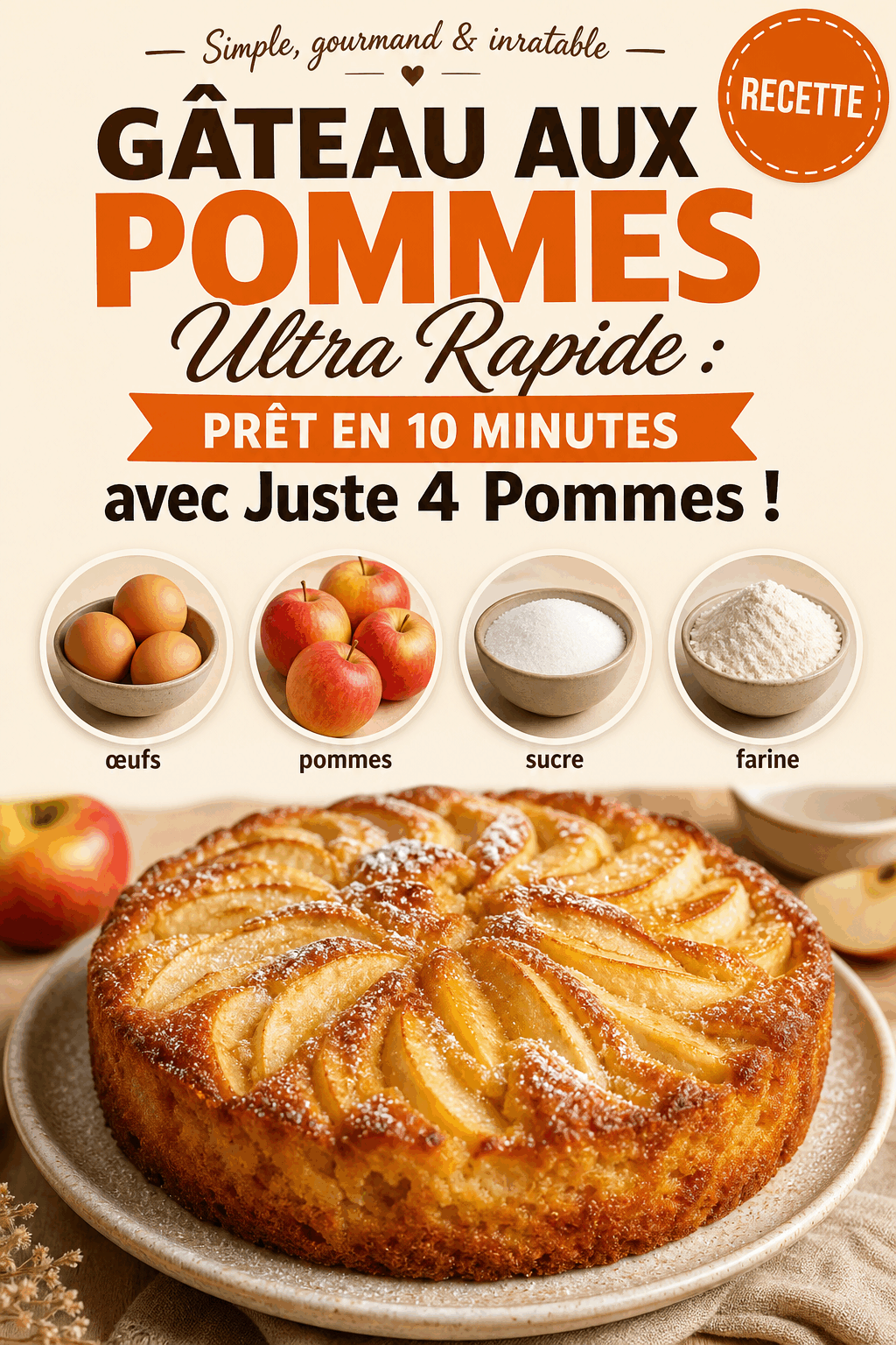 Gâteau aux Pommes Ultra Rapide : Prêt en 10 Minutes avec Juste 4 Pommes !