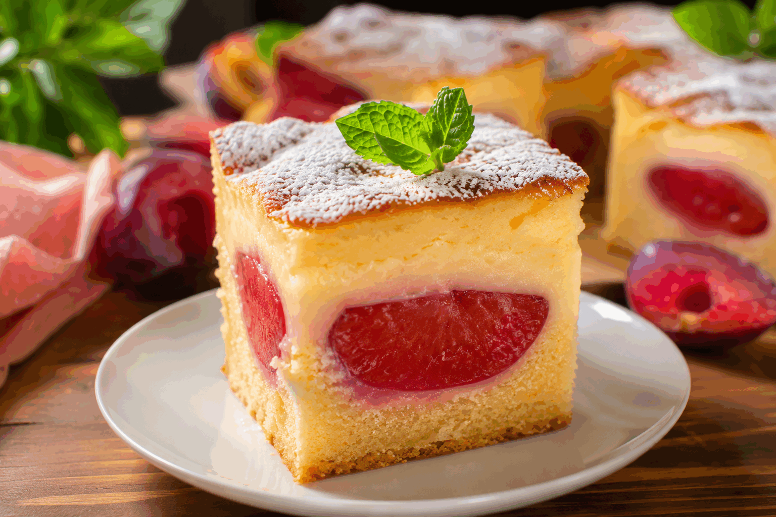 Gâteau aux prunes : la recette moelleuse et crémeuse qui fond en 5 minutes 😍 Description Ce gâteau aux prunes est un délice moelleux et crémeux, parfait pour mettre en valeur la douceur acidulée des prunes fraîches. Sa texture fondante et sa cuisson rapide en font une gourmandise idéale pour un goûter improvisé ou un dessert léger en toute saison. Informations Temps de préparation : 10 minutes Temps de cuisson : 25 minutes Nombre de portions : 6 personnes Difficulté : Facile Ingrédients Pour la pâte 150 g de farine 100 g de sucre 1 sachet de levure chimique (environ 10 g) 2 œufs 100 ml de crème fraîche épaisse 50 ml d’huile neutre (tournesol ou colza) 1 pincée de sel 1 cuillère à café d’extrait de vanille (facultatif) Pour la garniture 400 g de prunes (environ 6 à 8 prunes selon la taille) 1 cuillère à soupe de sucre cassonade Préparation Préchauffe le four à 180°C (chaleur tournante de préférence) et beurre légèrement un moule rond de 22 cm de diamètre. Lave les prunes, coupe-les en deux, retire les noyaux, puis coupe-les en quartiers. Dans un saladier, bats les œufs avec le sucre jusqu’à ce que le mélange blanchisse et devienne mousseux. Ajoute la crème fraîche, l’huile et l’extrait de vanille. Mélange bien pour obtenir une préparation homogène. Incorpore la farine, la levure et la pincée de sel, puis mélange doucement jusqu’à obtenir une pâte lisse et sans grumeaux. Verse la pâte dans le moule préparé, puis dispose les quartiers de prunes en les enfonçant légèrement dans la pâte. Parseme le dessus avec la cassonade pour caraméliser légèrement les prunes à la cuisson. Enfourne pendant 25 minutes environ. Vérifie la cuisson avec la pointe d’un couteau : elle doit ressortir sèche. Laisse tiédir le gâteau avant de démouler délicatement. Astuces Utilise des prunes mûres mais fermes pour éviter qu’elles ne rendent trop d’eau à la cuisson. Pour un goût encore plus crémeux, remplace la crème fraîche par du yaourt grec. Si tu n’as pas de cassonade, un peu de sucre blanc classique fera l’affaire, ou une pincée de cannelle pour varier les saveurs. Ce gâteau se conserve bien 2 jours à température ambiante, emballé dans un film plastique. Service Serre ce gâteau aux prunes tiède ou froid, accompagné d’une boule de glace vanille ou d’un peu de crème fouettée maison. Il s’adapte parfaitement à un goûter convivial entre amis ou à un dessert léger après un repas estival.