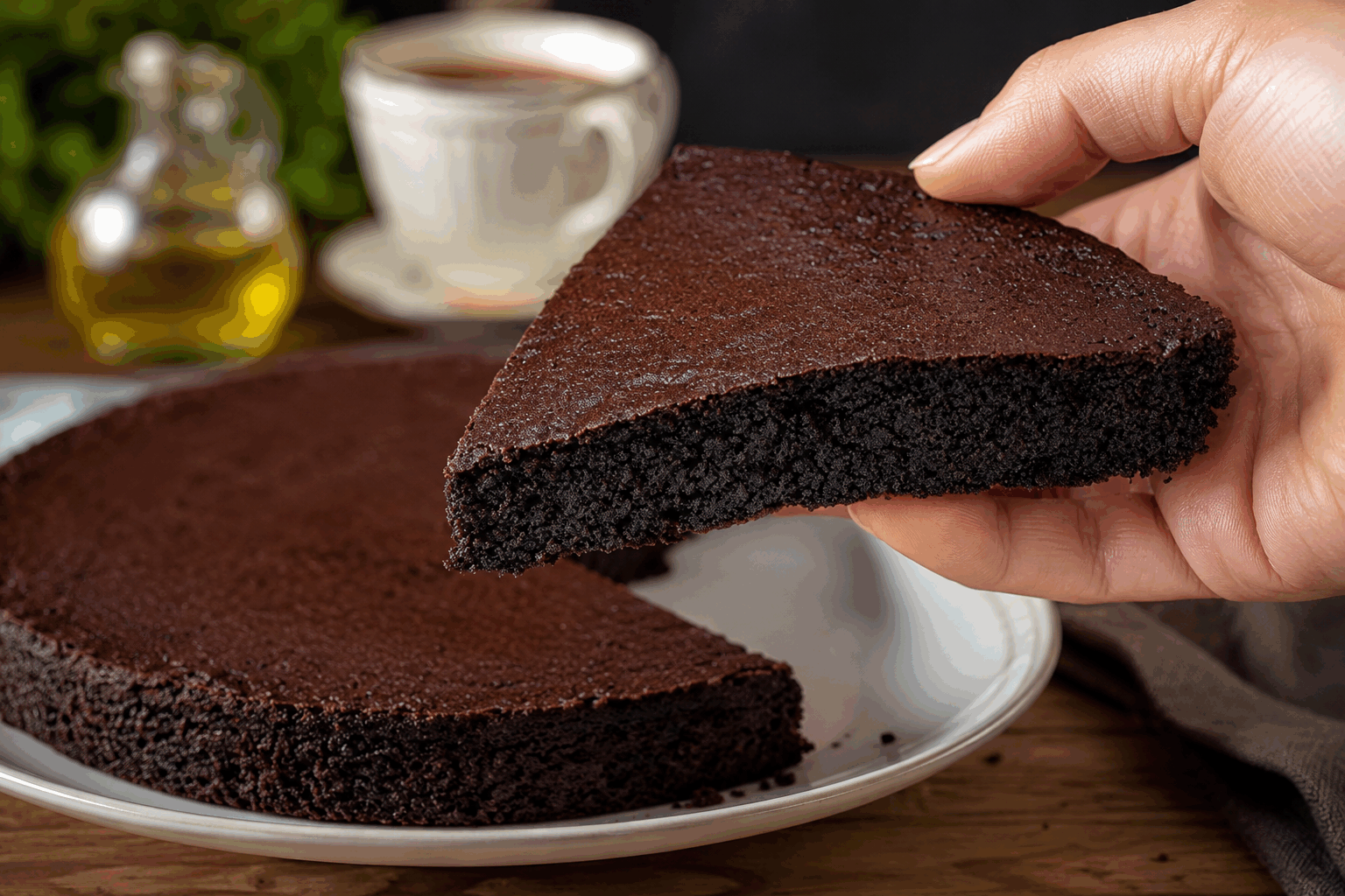 Gâteau chocolat à l’huile d’olive sans farine, 5 minutes pour un fondant miraculeux 🔥 Description Ce gâteau au chocolat intense et fondant se réalise sans farine, grâce à l’huile d’olive qui apporte une texture légère et moelleuse. Rapide à préparer, il est idéal pour un dessert improvisé ou une pause gourmande. Sa simplicité cache un goût riche et une saveur légèrement fruitée typique de l’huile d’olive. Informations Temps de préparation : 5 minutes Temps de cuisson : 18 minutes Nombre de portions : 6 à 8 parts Difficulté : Facile Ingrédients Pour le gâteau 200 g de chocolat noir à pâtisser (minimum 70 % de cacao) 100 ml d’huile d’olive douce 150 g de sucre en poudre 4 œufs moyens 1 pincée de sel 1 cuillère à café d’extrait de vanille (facultatif) Préparation Préchauffe le four à 180°C (chaleur statique). Beurre légèrement un moule rond d’environ 20 cm de diamètre et chemise-le de papier sulfurisé. Fais fondre le chocolat coupé en morceaux au bain-marie ou au micro-ondes par courtes impulsions, puis mélange-le avec l’huile d’olive jusqu’à obtenir une texture lisse. Dans un saladier, bats les œufs avec le sucre et la pincée de sel jusqu’à ce que le mélange soit mousseux et légèrement blanchi. Incorpore délicatement le mélange chocolat-huile d’olive aux œufs battus. Ajoute l’extrait de vanille si tu en utilises. Mélange doucement pour ne pas faire retomber l’appareil. Verse la préparation dans le moule et enfourne immédiatement pendant environ 18 minutes. Le gâteau doit être encore légèrement tremblotant au centre pour un fondant parfait. Laisse refroidir quelques minutes avant de démouler. Le gâteau peut être servi tiède ou à température ambiante. Astuces Utilise une huile d’olive douce et fruitée pour ne pas trop alourdir la saveur du chocolat. Ne dépasse pas le temps de cuisson pour conserver un cœur fondant ; le gâteau continue de cuire légèrement en refroidissant. Pour une version encore plus gourmande, ajoute une pincée de fleur de sel sur le dessus avant la cuisson. Conserve ce gâteau dans une boîte hermétique à température ambiante jusqu’à 2 jours, ou au réfrigérateur jusqu’à 4 jours. Service Servez ce gâteau chocolat à l’huile d’olive nature pour apprécier pleinement sa texture et sa richesse. Il accompagne à merveille une boule de glace vanille ou une crème anglaise. Parfait pour un goûter express ou un dessert convivial entre amis, il impressionnera par sa rapidité et son fondant incroyable.