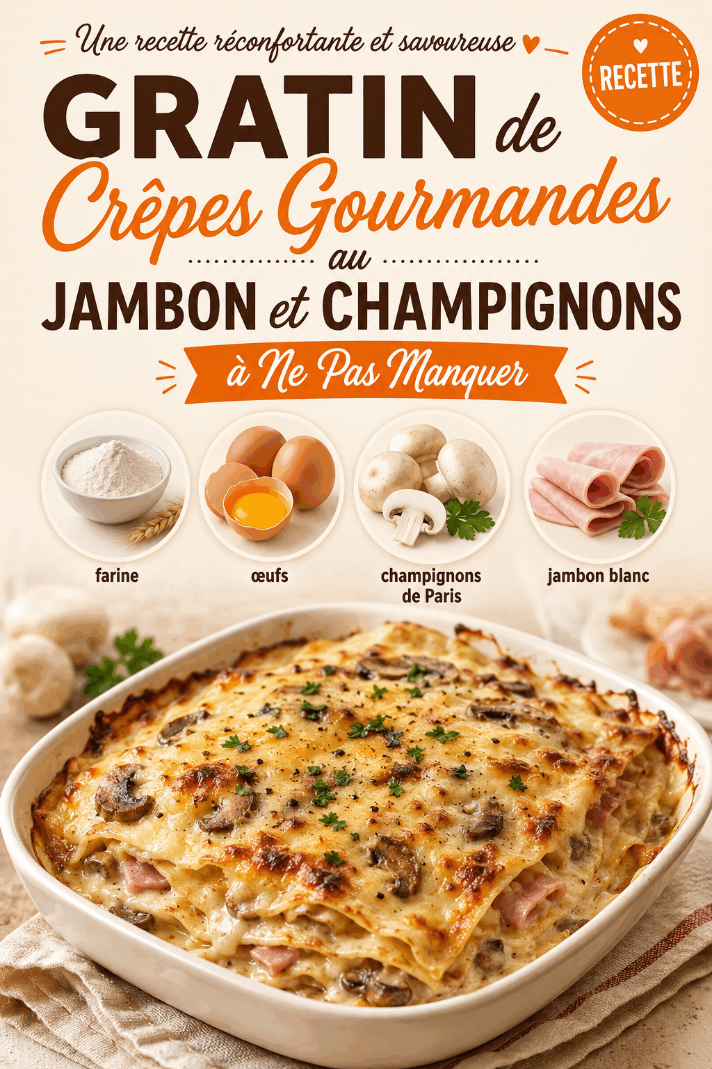 Gratin de Crêpes Gourmandes au Jambon et Champignons à Ne Pas Manquer