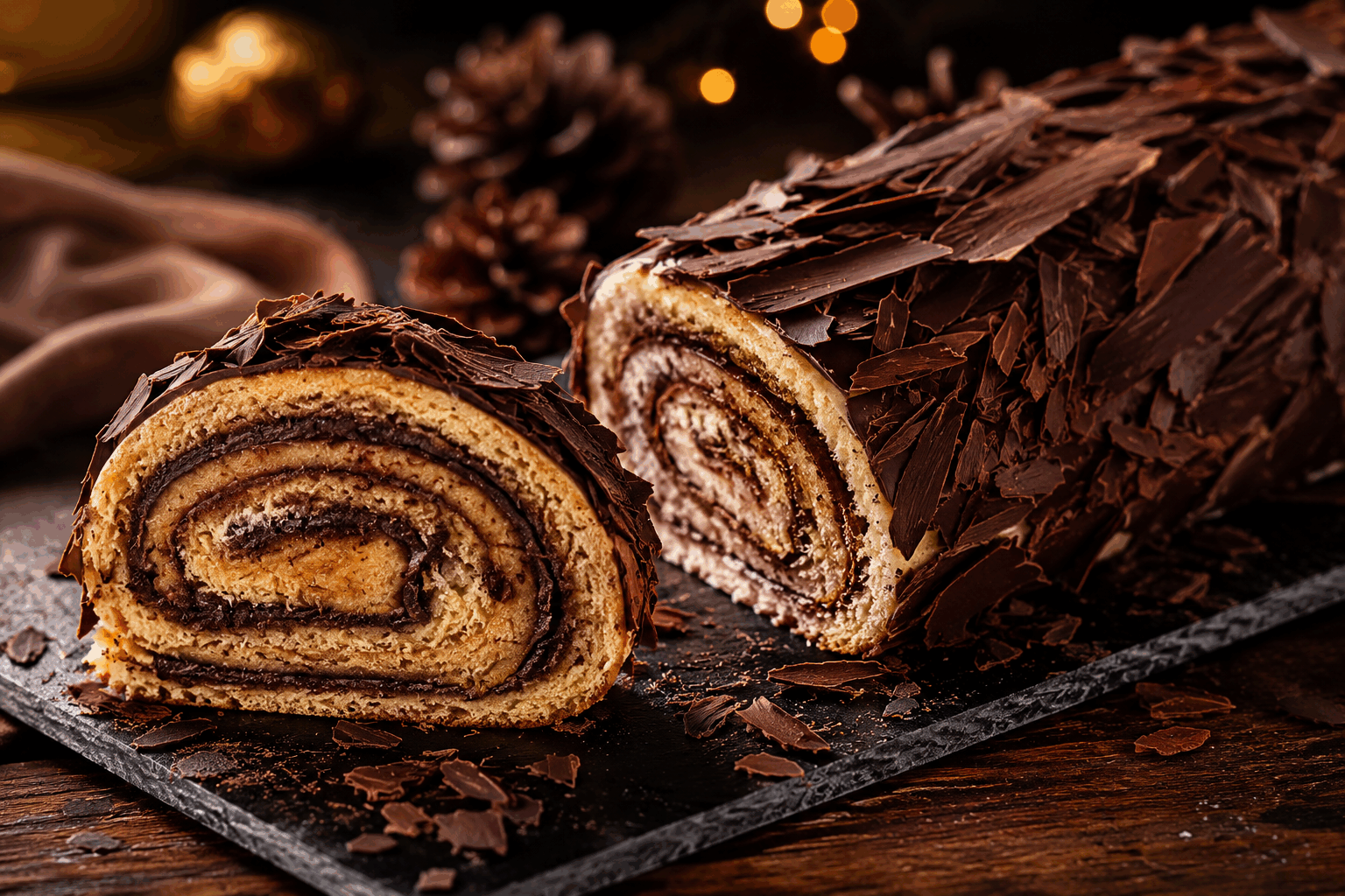 La bûche de Noël chocolat café façon opéra qui fond en 5 minutes 😍🎄 Description Cette bûche de Noël associe la richesse du chocolat noir à la délicatesse du café, inspirée du célèbre gâteau Opéra. Sa texture fondante et son goût intense en font une gourmandise parfaite pour clôturer un repas festif. Facile à préparer et sans cuisson complexe, elle ravira les amateurs de desserts élégants et raffinés pendant les fêtes de fin d'année. Informations Temps de préparation : 30 minutes Temps de cuisson : 10 minutes Nombre de portions : 8 personnes Difficulté : Moyenne Ingrédients Pour le biscuit joconde 100 g de poudre d’amandes 100 g de sucre glace 30 g de farine 3 œufs entiers 3 blancs d’œufs 30 g de sucre en poudre Pour la ganache au chocolat café 200 g de chocolat noir (minimum 65% cacao) 150 ml de crème liquide entière 2 cuillères à soupe de café espresso fort 30 g de beurre doux Pour la crème au beurre café 3 jaunes d’œufs 100 g de sucre 100 g de beurre mou 2 cuillères à soupe de café espresso fort Pour le sirop imbibage 100 ml d’eau 50 g de sucre 1 cuillère à soupe de café espresso fort Préparation Préchauffe le four à 200°C (th. 6-7). Prépare le biscuit joconde : tamise ensemble la poudre d’amandes, le sucre glace et la farine. Dans un saladier, fouette les œufs entiers jusqu’à ce qu’ils soient mousseux puis incorpore délicatement le mélange tamisé. Bats les blancs en neige avec le sucre en poudre jusqu’à obtenir une meringue ferme puis incorpore-la délicatement à la préparation précédente. Étale la pâte uniformément sur une plaque recouverte de papier cuisson et enfourne 8 à 10 minutes. Laisse refroidir puis découpe un rectangle adapté à un moule à bûche (environ 30 x 10 cm). Prépare le sirop : fais chauffer l’eau et le sucre jusqu’à dissolution, retire du feu et ajoute le café. Laisse refroidir. Prépare la crème au beurre café : fouette les jaunes avec le sucre au bain-marie jusqu’à ce que le mélange devienne tiède et épaississe. Monte au batteur jusqu’à refroidissement, puis incorpore peu à peu le beurre mou et le café jusqu’à obtenir un appareil lisse et crémeux. Fais chauffer la crème liquide et verse-la sur le chocolat cassé en morceaux. Ajoute le café puis mélange jusqu’à obtenir une ganache brillante. Incorpore le beurre coupé en morceaux et laisse tiédir. Montage : imbibe généreusement le biscuit avec le sirop au café. Étale une couche de crème au beurre, puis une couche de ganache. Recommence une seconde fois en terminant par la ganache. Réfrigère la bûche au minimum 2 heures pour que la ganache fige et que les saveurs se mélangent. Au moment de servir, démoule la bûche et éventuellement saupoudre de cacao amer ou décore avec des grains de café en chocolat. Astuces Pour un biscuit joconde léger, incorpore les blancs en neige délicatement avec une spatule. Le café espresso peut être remplacé par du café soluble très fort dilué dans un peu d’eau chaude. Pense à utiliser un moule à bûche avec insert pour un démoulage parfait ou tapisse-le bien de film alimentaire. Pour un effet encore plus fondant, sors la bûche du réfrigérateur 10 minutes avant dégustation. Service Servez cette bûche chocolat café avec un café ou un verre de vin doux naturel, comme un Banyuls ou un Maury. Présente-la sur un joli plat festif, décorée de copeaux de chocolat ou de petites perles croustillantes. C’est un dessert parfait pour un réveillon convivial et élégant, qui séduira tous les palais amateurs de chocolat et de café.