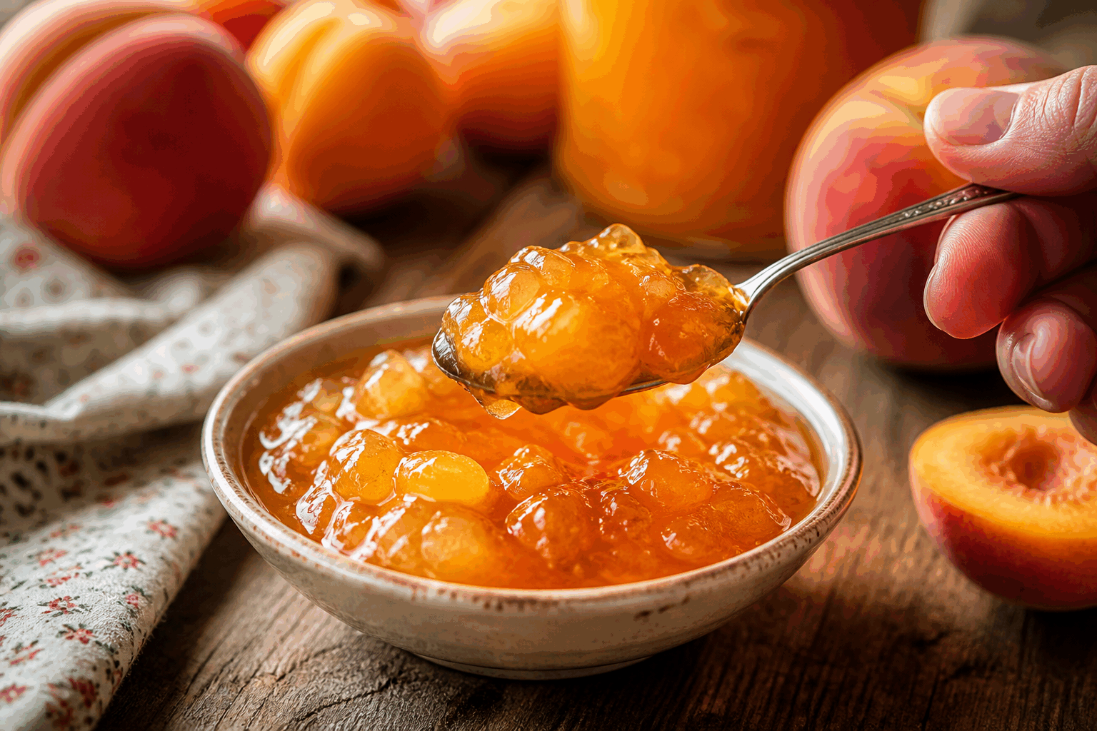 La confiture de pêches de ma grand-mère en 10 minutes, un vrai trésor familial 🍑✨ Description Cette confiture de pêches express est un hymne à la douceur estivale, inspirée des recettes traditionnelles transmises par les grands-mères. Sa texture onctueuse et ses saveurs fruitées en font un incontournable pour accompagner pains, fromages frais ou desserts. Idéale pour savourer l’essence des pêches en un temps record, elle ravira toute la famille. Informations Temps de préparation : 5 minutes Temps de cuisson : 10 minutes Nombre de portions : 3 pots (environ 900 g) Difficulté : Facile Ingrédients Pour la confiture 1 kg de pêches mûres (blanches ou jaunes) 700 g de sucre cristallisé 1 citron (jus et zeste) 1 cuillère à café d’extrait de vanille (facultatif) 10 cl d’eau Préparation Épluchez les pêches : plongez-les dans de l’eau bouillante pendant 30 secondes puis dans de l’eau froide pour faciliter le pelage. Coupez-les ensuite en morceaux en retirant le noyau. Dans une grande casserole, versez les morceaux de pêches, le sucre ainsi que le jus et le zeste du citron. Ajoutez l’eau et l’extrait de vanille si vous l’utilisez. Portez le mélange à ébullition à feu moyen-vif, puis baissez le feu pour maintenir un léger frémissement. Laissez cuire 10 minutes en remuant régulièrement avec une cuillère en bois pour éviter l’attachement. Pour vérifier la cuisson, déposez une petite goutte de confiture sur une assiette froide : si elle se fige rapidement, la confiture est prête. Retirez la casserole du feu et versez la confiture encore chaude dans des pots stérilisés. Fermez hermétiquement et retournez les pots pendant 5 minutes pour créer un vide d’air. Laissez refroidir à température ambiante avant de conserver au frais. Astuces Choisissez des pêches bien mûres et parfumées pour une confiture plus savoureuse. Si vous souhaitez une confiture moins sucrée, réduisez légèrement la quantité de sucre, mais attention à la conservation. Pour une texture plus lisse, mixez la confiture avec un mixeur plongeant en fin de cuisson selon votre goût. Stérilisez bien vos pots en les plongeant dans l’eau bouillante pendant 10 minutes pour éviter toute contamination. Service Servez cette délicieuse confiture sur des tartines de pain grillé, avec du beurre frais ou du fromage blanc nature. Elle sublime aussi les desserts comme les yaourts maison, les crêpes ou les gâteaux simples. Parfaite pour un petit-déjeuner ou un goûter gourmand en famille.