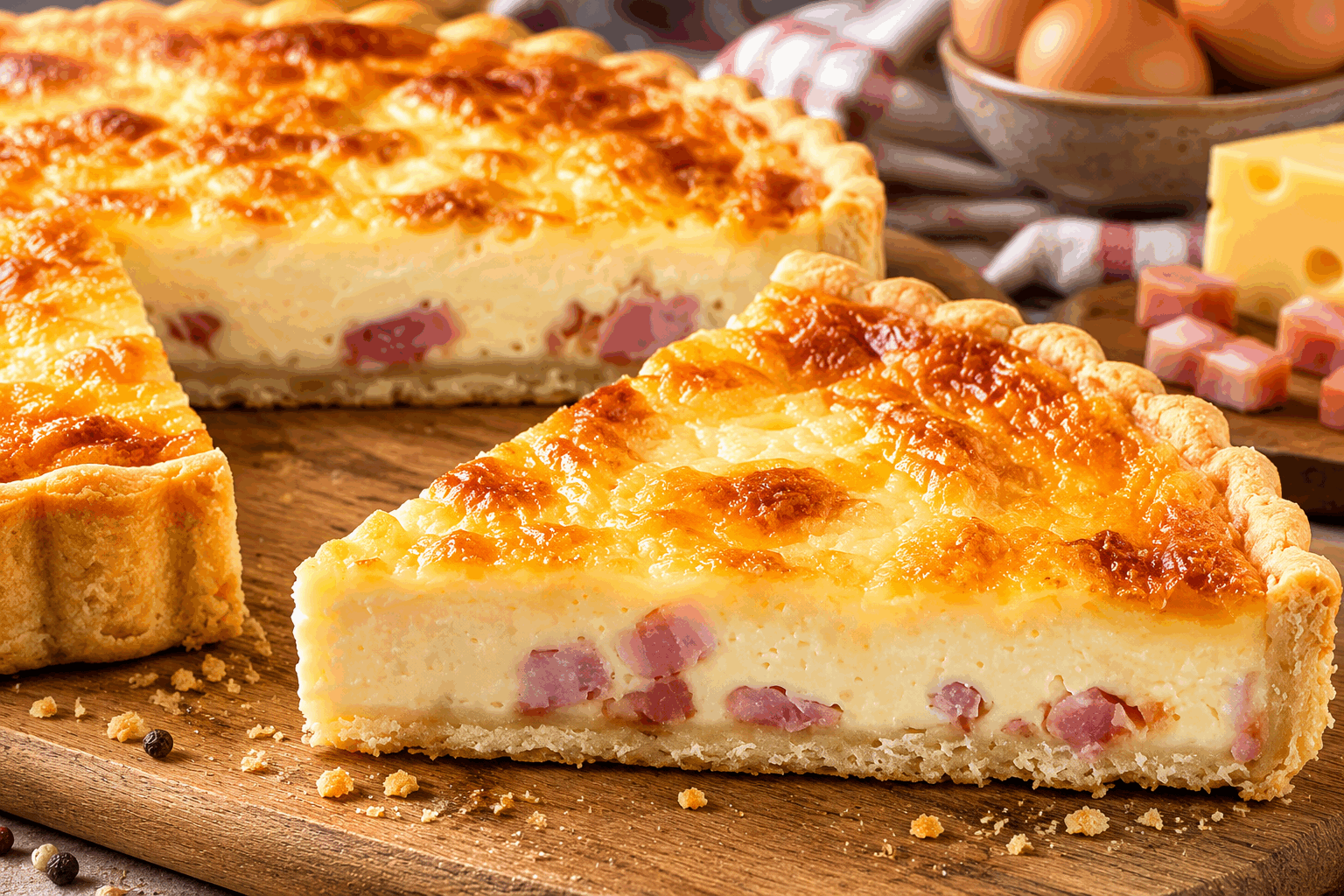 La quiche lorraine comme ma grand-mère la faisait, un vrai plaisir réconfortant 😍 Description La quiche lorraine est un classique de la cuisine française, originaire de la région Lorraine. Cette version traditionnelle, simple et généreuse, combine une pâte brisée croustillante avec un appareil onctueux à base d'œufs, crème fraîche et lardons fumés. C’est un plat réconfortant idéal pour un déjeuner en famille ou un dîner léger accompagné d'une salade verte. Informations Temps de préparation : 20 minutes Temps de cuisson : 35 minutes Nombre de portions : 6 personnes Difficulté : Facile Ingrédients Pour la pâte brisée 200 g de farine 100 g de beurre froid coupé en dés 1 pincée de sel 5 cl d’eau froide Pour la garniture 150 g de lardons fumés 3 œufs 25 cl de crème fraîche épaisse 20 cl de lait entier Sel Poivre du moulin Une pincée de noix de muscade râpée Préparation Commence par préparer la pâte brisée : dans un grand saladier, mélange la farine et le sel. Ajoute le beurre froid et travaille du bout des doigts jusqu’à obtenir une texture sableuse. Incorpore progressivement l’eau froide et forme une boule homogène sans trop la pétrir. Enveloppe-la dans un film plastique et laisse reposer 30 minutes au réfrigérateur. Préchauffe le four à 180°C (chaleur statique). Étale la pâte sur un plan fariné sur une épaisseur d’environ 3 mm. Tapisse un moule à tarte de 24 cm de diamètre avec la pâte. Pique le fond avec une fourchette. Fais revenir les lardons dans une poêle chaude sans matière grasse jusqu’à ce qu’ils soient légèrement dorés. Égoutte-les sur du papier absorbant. Dans un saladier, bats les œufs avec la crème fraîche et le lait. Assaisonne avec du sel, du poivre et la noix de muscade. Répartis les lardons sur le fond de tarte, puis verse l’appareil aux œufs par-dessus. Enfourne pendant 35 minutes, jusqu’à ce que la quiche soit bien dorée et que la garniture soit prise. Laisse reposer quelques minutes avant de démouler et servir. Astuces Utilise du beurre bien froid pour une pâte brisée plus croustillante et facile à étaler. Ne surcharge pas la quiche en lardons pour éviter qu’elle ne devienne trop grasse. Tu peux remplacer la crème fraîche par un mélange moitié crème, moitié lait pour une texture plus légère. Laisse légèrement tiédir la quiche avant de la couper pour une découpe nette et un meilleur service. Service Servez la quiche lorraine tiède ou à température ambiante, accompagnée d’une salade verte croquante assaisonnée d’une vinaigrette maison. C’est un plat parfait pour un repas convivial en famille ou entre amis, idéal au printemps et en automne pour sa douceur réconfortante.