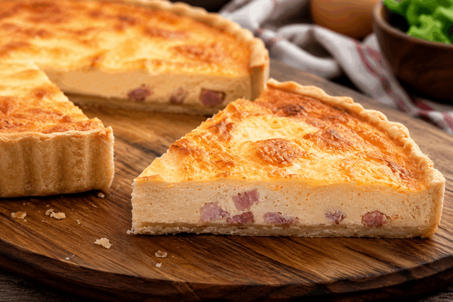 La quiche lorraine comme ma grand-mère la préparait, un vrai bonheur simple et fondant 🔥 Description La quiche lorraine est un classique de la cuisine française, originaire de la région Lorraine. Cette version traditionnelle, inspirée de la recette de grand-mère, combine une pâte brisée croustillante avec une garniture fondante à base d’œufs, de crème et de lardons fumés. Simple et chaleureuse, elle est parfaite pour un repas convivial ou un pique-nique gourmand. Informations Temps de préparation : 20 minutes Temps de cuisson : 40 minutes Nombre de portions : 6 personnes Difficulté : Facile Ingrédients Pour la pâte brisée 200 g de farine 100 g de beurre froid coupé en dés 1 pincée de sel 5 cl d'eau froide Pour la garniture 200 g de lardons fumés 3 œufs entiers 20 cl de crème fraîche épaisse 20 cl de lait entier Sel Poivre noir fraîchement moulu Une pincée de muscade râpée Préparation Prépare la pâte brisée : mélange la farine et le sel dans un saladier. Ajoute le beurre froid et sable du bout des doigts jusqu’à obtenir une texture granuleuse. Verse progressivement l’eau froide tout en mélangeant pour former une boule homogène. Ne pétris pas trop pour garder la pâte friable. Enveloppe-la dans un film alimentaire et réfrigère 30 minutes. Préchauffe le four à 180°C (thermostat 6). Étale la pâte sur un plan fariné et fonce un moule à tarte de 24 cm, en gardant un bord d’environ 2 cm. Pique le fond à la fourchette. Fais revenir les lardons à sec dans une poêle jusqu’à ce qu’ils soient dorés mais pas trop croustillants, puis égoutte-les sur du papier absorbant. Dans un saladier, bats les œufs avec la crème fraîche et le lait. Assaisonne avec le sel, le poivre et une pincée de muscade. Répartis les lardons sur le fond de tarte, puis verse l’appareil aux œufs par-dessus. Enfourne pour 35 à 40 minutes, jusqu’à ce que la quiche soit bien dorée et que la garniture soit prise. Laisse tiédir quelques minutes avant de démouler et de servir. Astuces Pour une pâte encore plus croustillante, fais-la précuire à blanc 10 minutes avec des billes de cuisson ou des haricots secs. Choisis des lardons de qualité fumée pour un goût authentique, ou remplace-les par du jambon blanc en dés pour une version plus douce. Ne sale pas trop la garniture, les lardons apportent déjà une bonne dose de sel. Si tu souhaites une texture plus légère, remplace la crème épaisse par de la crème liquide entière. Service La quiche lorraine se déguste chaude ou tiède, accompagnée d’une salade verte bien assaisonnée pour apporter fraîcheur et légèreté. Elle est idéale pour un repas familial simple, un déjeuner sur le pouce ou un brunch dominical en toute convivialité.