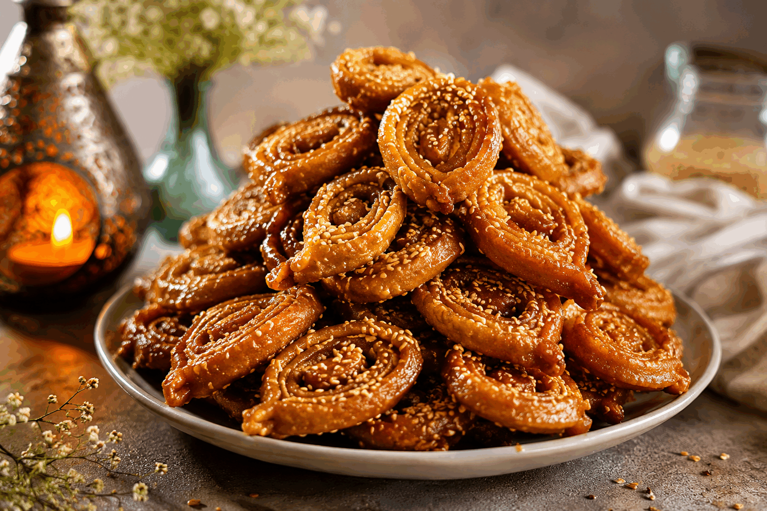 La recette de Chebakia de ma grand-mère en 10 minutes, un vrai délice marocain👌 Description La chebakia est une pâtisserie marocaine traditionnelle, délicatement parfumée à la fleur d'oranger et au sésame, puis enrobée de miel. Cette gourmandise dorée et croustillante se distingue par sa forme fleurie caractéristique et son goût sucré-épicé, parfait pour les fêtes comme l’Aïd ou les moments conviviaux en famille. Informations Temps de préparation : 10 minutes (préparation rapide de la pâte) Temps de cuisson : 15 minutes Nombre de portions : environ 20 pièces Difficulté : Moyenne Ingrédients Pour la pâte 250 g de farine 50 g de graines de sésame grillées et moulues 1 cuillère à café de cannelle en poudre 1 cuillère à soupe d’eau de fleur d’oranger 1 cuillère à soupe de vinaigre blanc 1 cuillère à soupe de beurre fondu 100 ml d'eau tiède 1 pincée de sel Huile végétale pour la friture Pour le nappage 200 g de miel liquide 1 cuillère à soupe d’eau de fleur d’oranger Préparation Mélange la farine, les graines de sésame moulues, la cannelle et la pincée de sel dans un grand saladier. Ajoute le beurre fondu, le vinaigre et l’eau de fleur d’oranger, puis incorpore progressivement l’eau tiède pour former une pâte souple et homogène. Pétris la pâte rapidement sur un plan fariné pendant 2 à 3 minutes, puis laisse-la reposer 5 minutes sous un linge propre. Divise la pâte en petites boules, puis étale chacune en une fine bande d’environ 3 cm de large. Découpe des rectangles dans les bandes, puis forme la chebakia en réalisant plusieurs incisions dans chaque rectangle et en pliant la pâte pour obtenir la forme fleurie traditionnelle. Chauffe l’huile dans une poêle profonde à 170°C. Fais frire les chebakias par petites quantités jusqu’à ce qu’elles soient dorées (environ 3 à 4 minutes). Égoutte les chebakias sur du papier absorbant puis plonge-les immédiatement dans le miel chauffé avec l’eau de fleur d’oranger, en les enrobant bien. Dépose-les sur une grille ou un plat pour refroidir et laisser le miel durcir légèrement. Astuces Pense à bien chauffer le miel pour faciliter le nappage, mais sans le faire bouillir. Pour un croquant optimal, ne surcharge pas la poêle pendant la friture. Tu peux préparer la pâte un peu à l’avance et la conserver filmée au réfrigérateur jusqu’à 24 heures. Utilise un emporte-pièce spécial chebakia si tu en as un, sinon des ciseaux de cuisine pour découper la pâte facilement. Service Serre la chebakia à température ambiante lors d’occasions festives comme l’Aïd ou pendant le mois de Ramadan accompagnée d’un verre de thé à la menthe marocain. Dispose-les joliment sur un plat pour en faire un centre de table gourmand et convivial.
